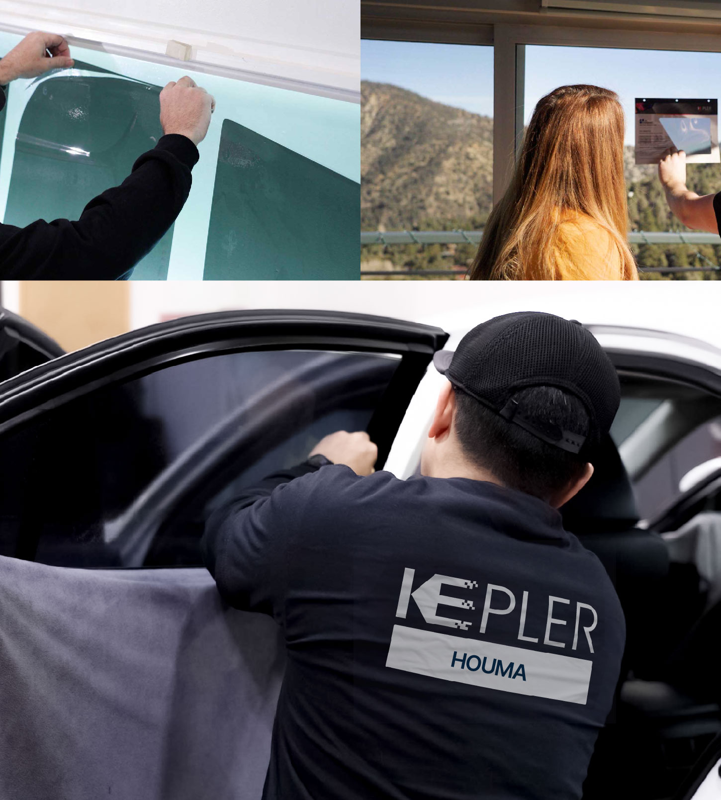 Automotive Window Tinting Expert Applying Film in Houma, Louisiana