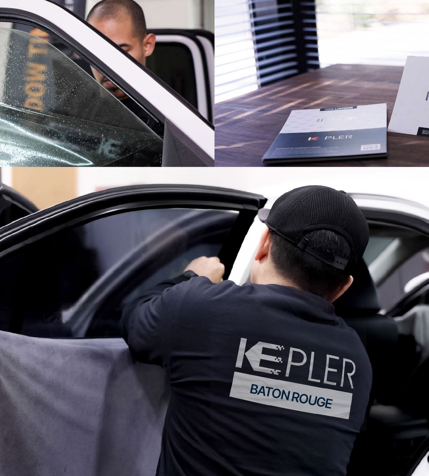 Automotive Window Tinting Expert Applying Film in Baton Rouge, Louisiana