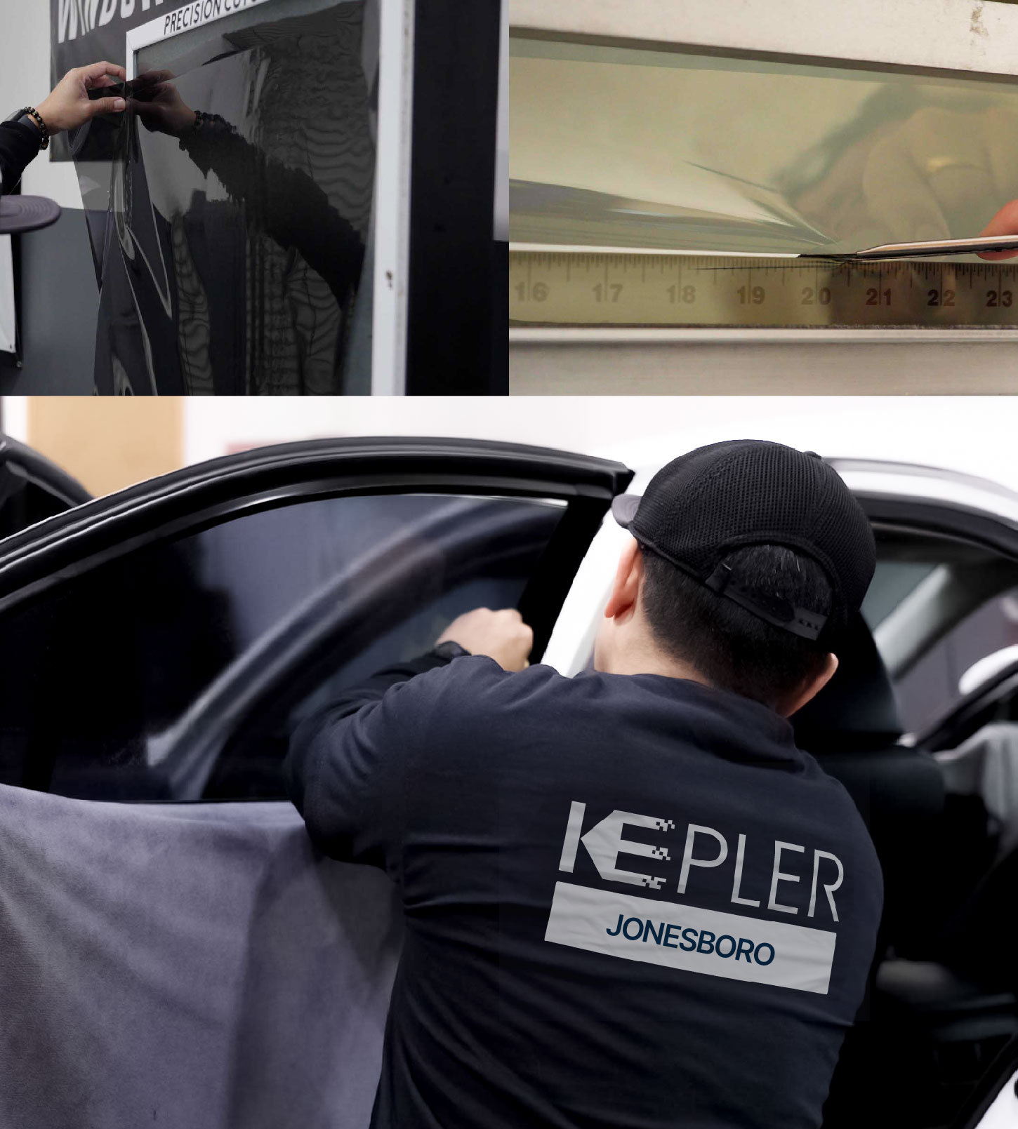 Automotive Window Tinting Expert Applying Film in Jonesboro, Arkansas