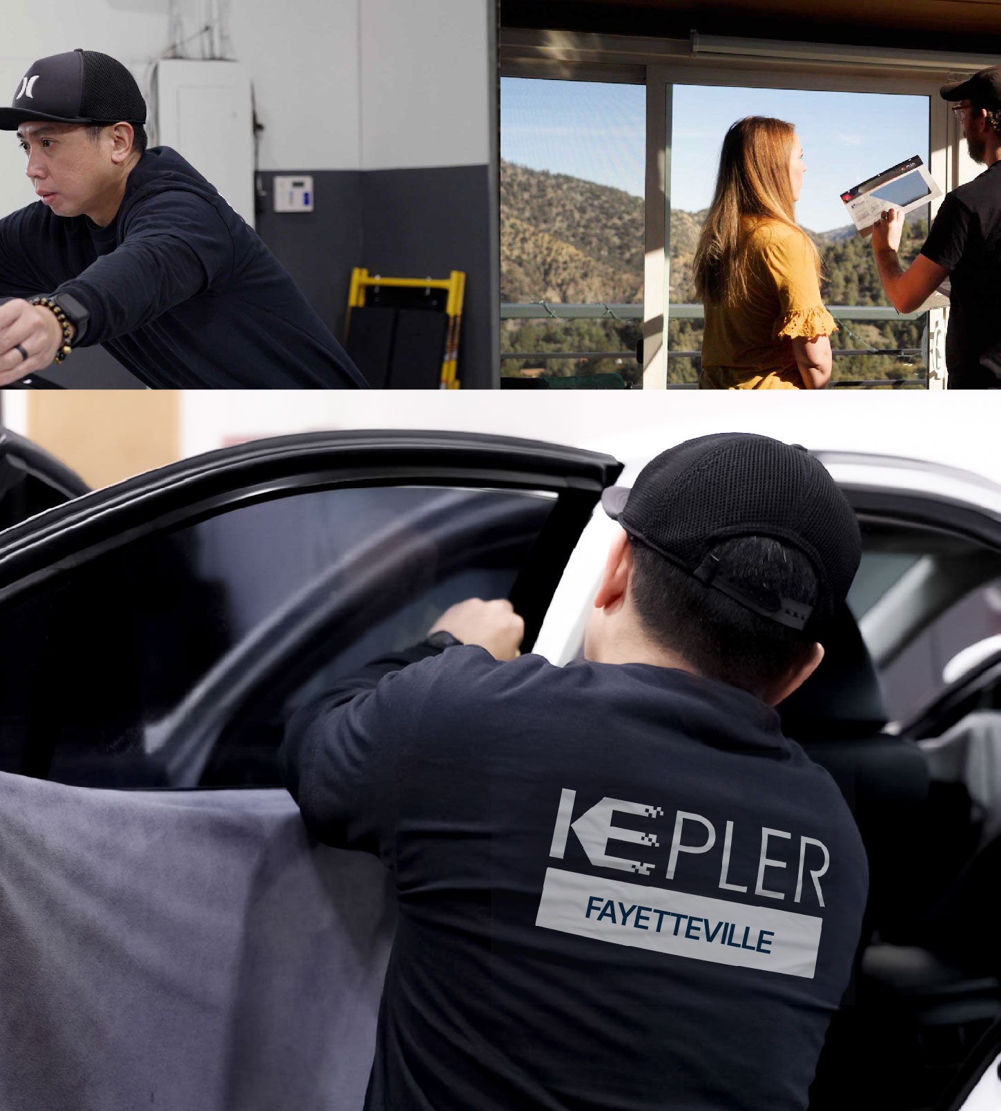 Automotive Window Tinting Expert Applying Film in Fayetteville, Arkansas