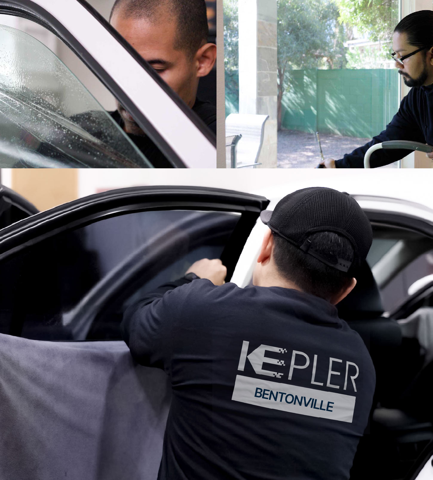 Automotive Window Tinting Expert Applying Film in Bentonville, Arkansas
