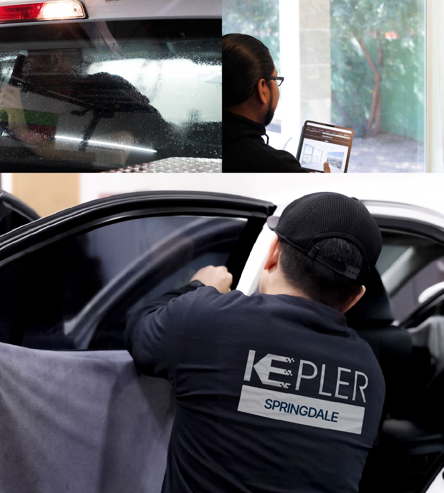 Automotive Window Tinting Expert Applying Film in Springdale, Arkansas