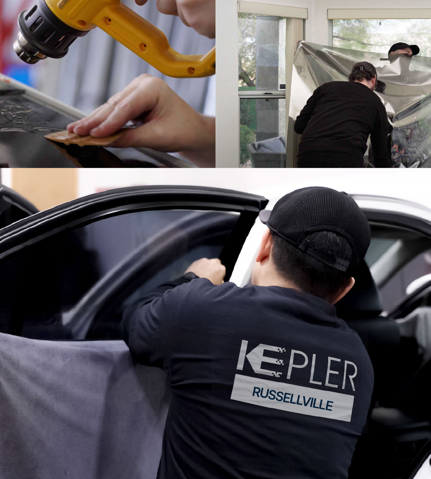 Automotive Window Tinting Expert Applying Film in Russellville, Arkansas