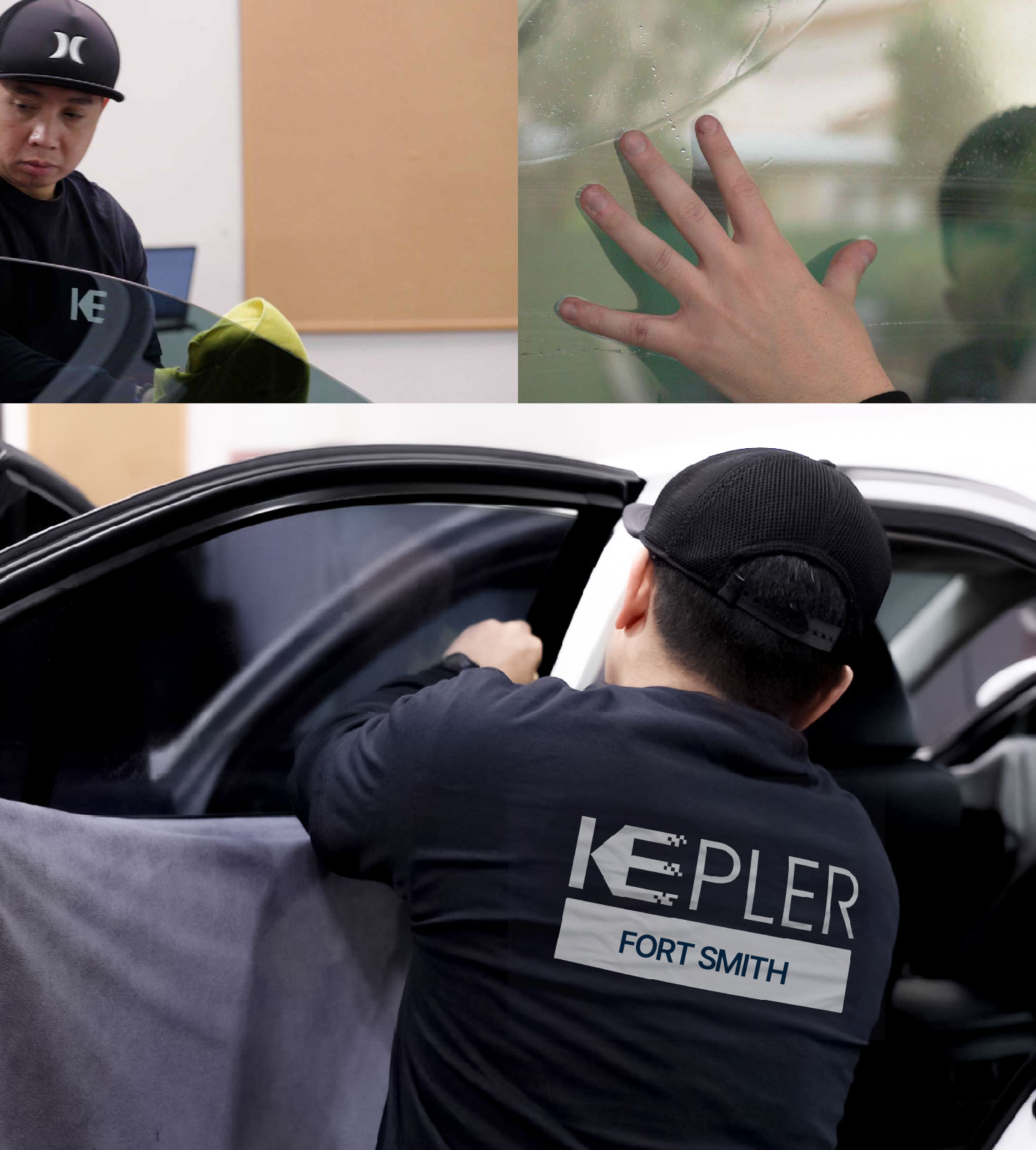 Automotive Window Tinting Expert Applying Film in Fort Smith, Arkansas