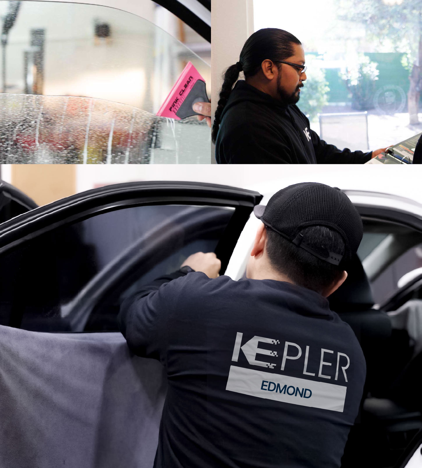 Automotive Window Tinting Expert Applying Film in Edmond, Oklahoma
