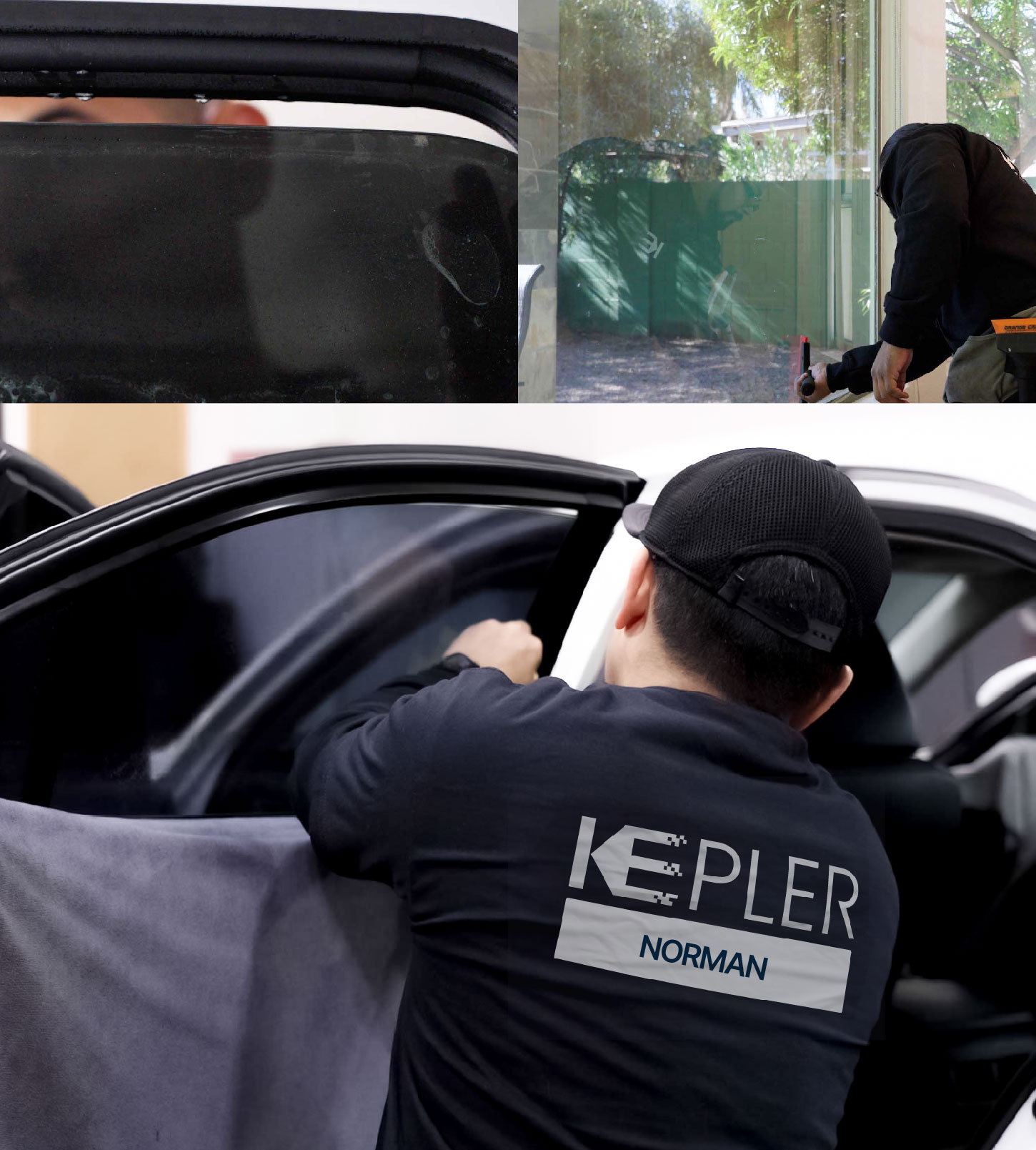 Automotive Window Tinting Expert Applying Film in Norman, Oklahoma