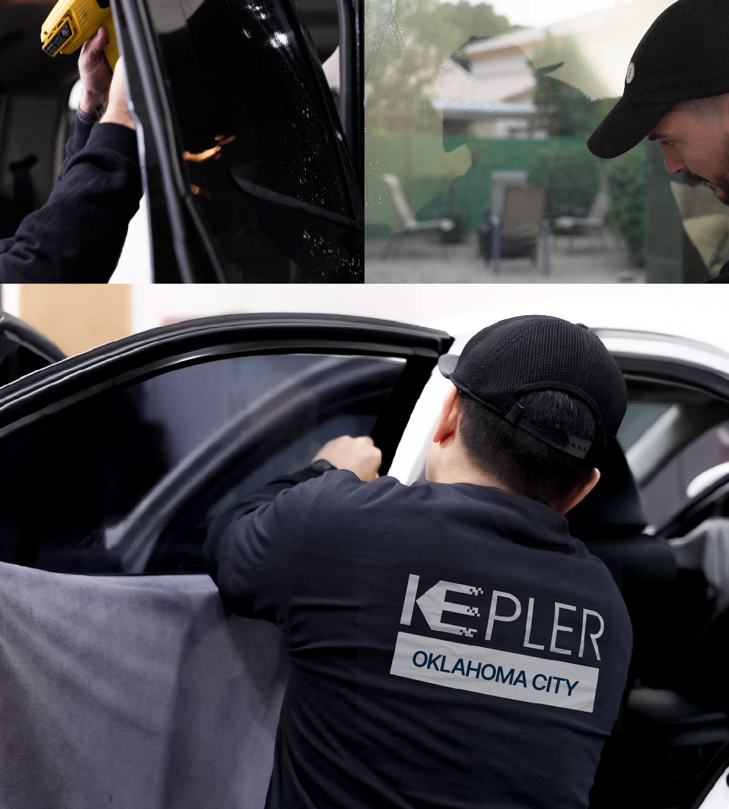 Automotive Window Tinting Expert Applying Film in Oklahoma City, Oklahoma