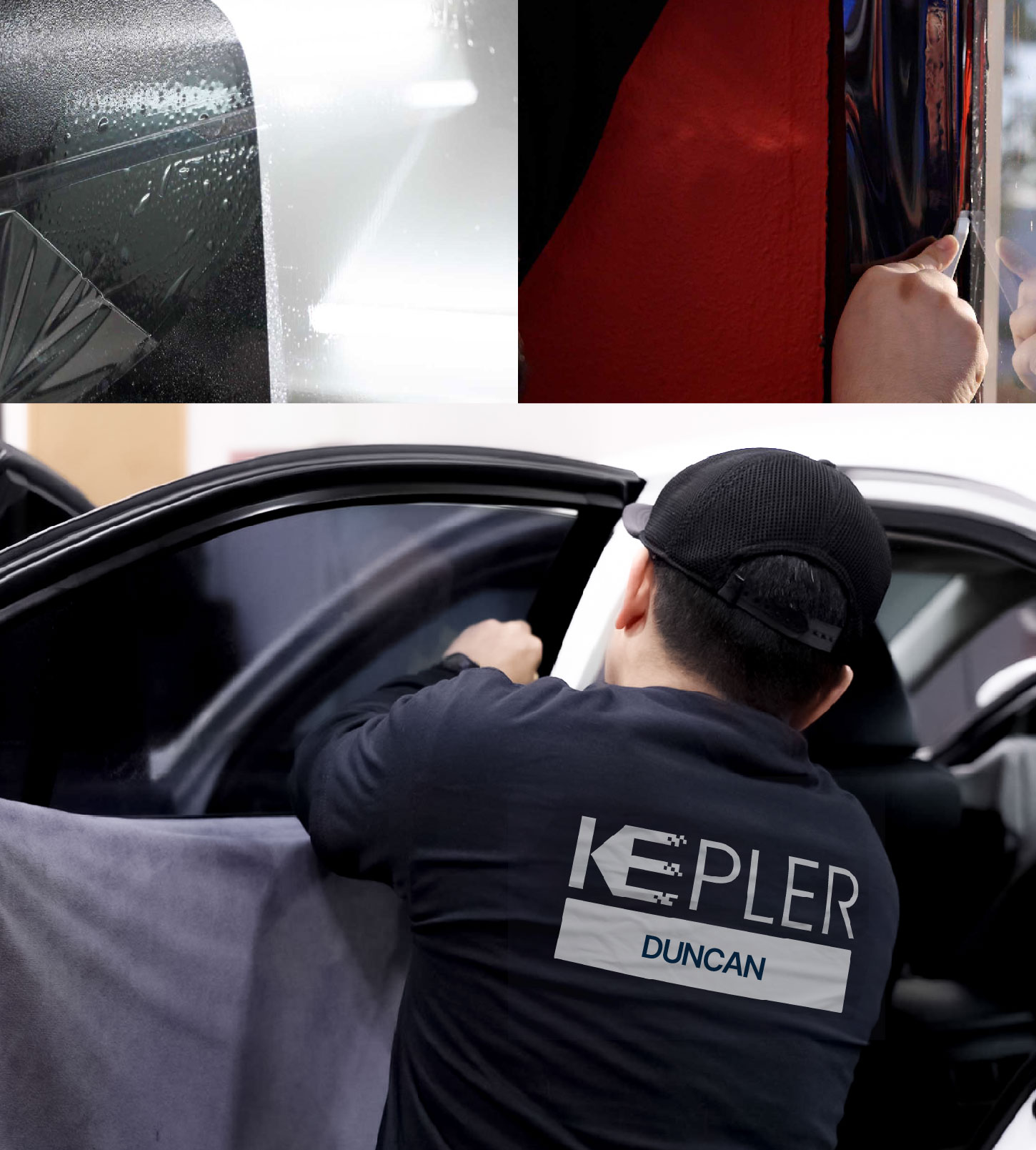 Automotive Window Tinting Expert Applying Film in Duncan, Oklahoma