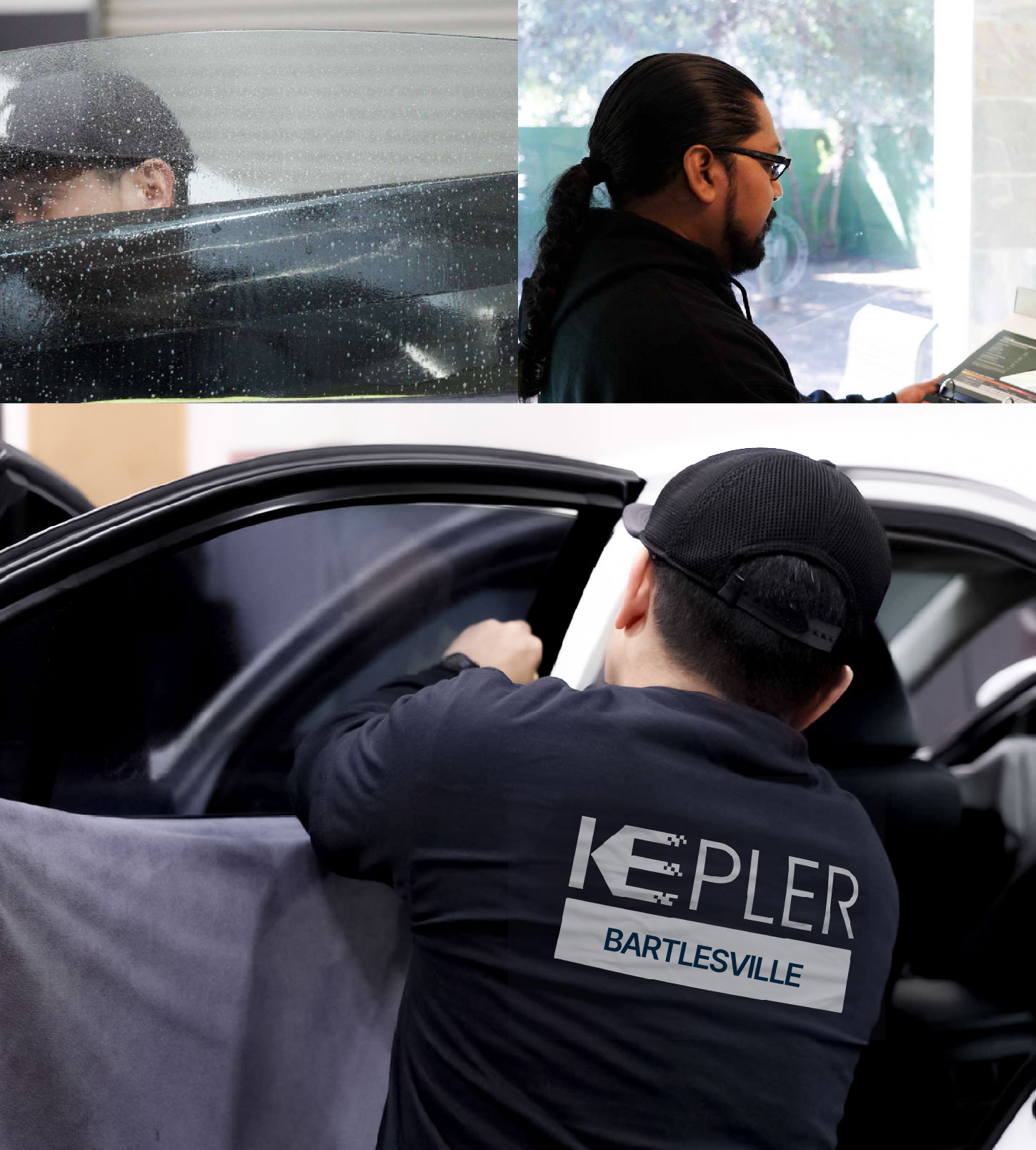 Automotive Window Tinting Expert Applying Film in Bartlesville, Oklahoma