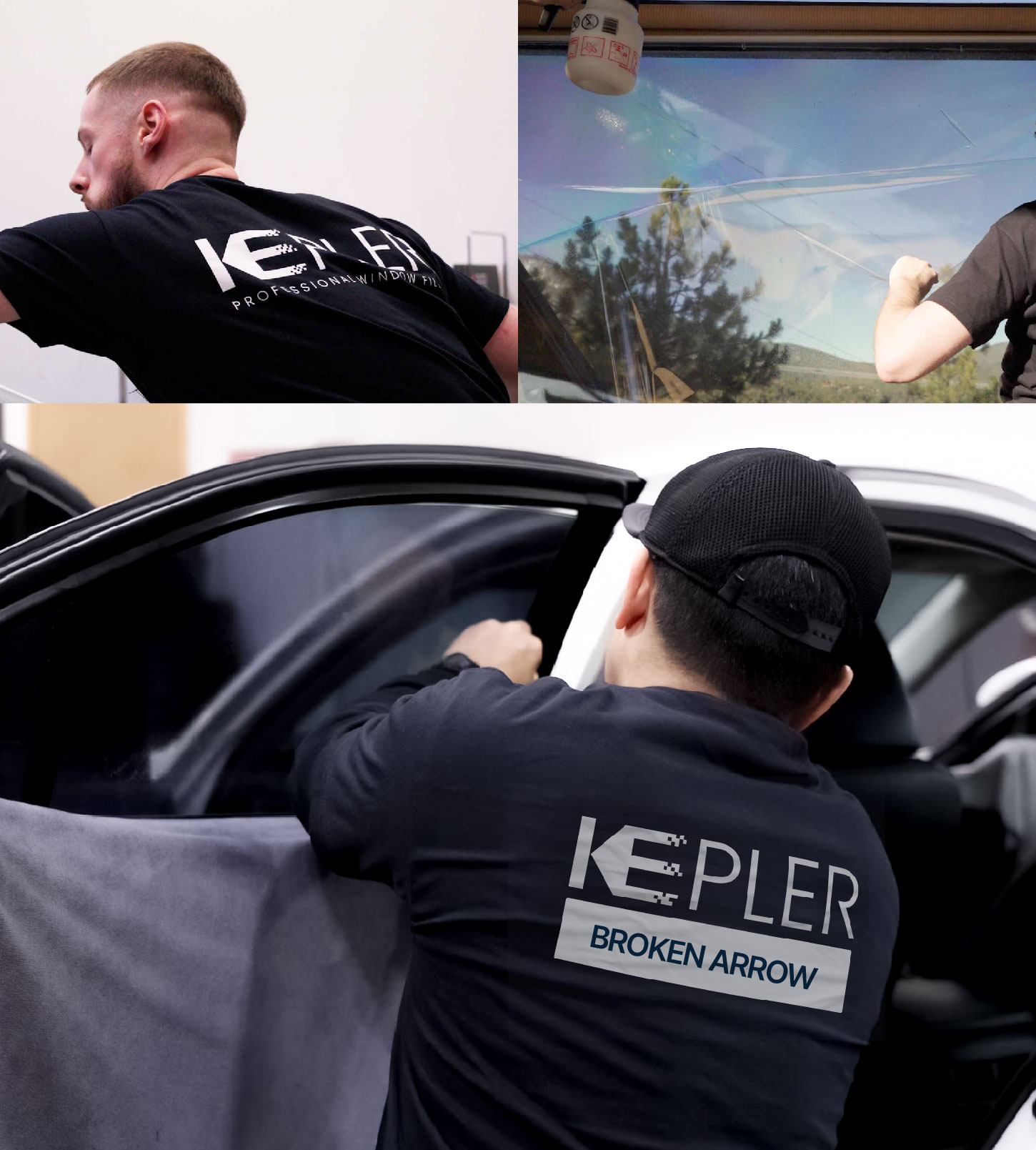 Automotive Window Tinting Expert Applying Film in Broken Arrow, Oklahoma