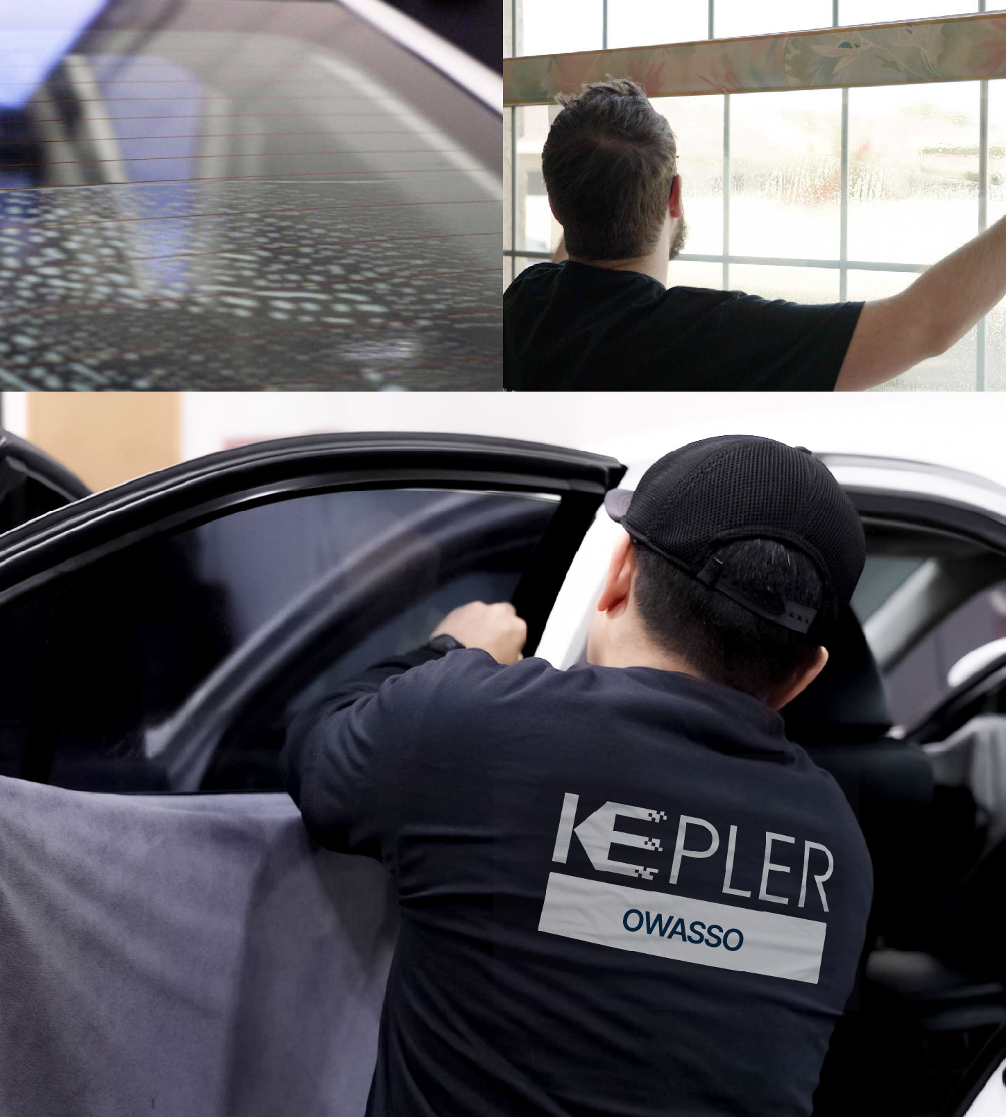 Automotive Window Tinting Expert Applying Film in Owasso, Oklahoma