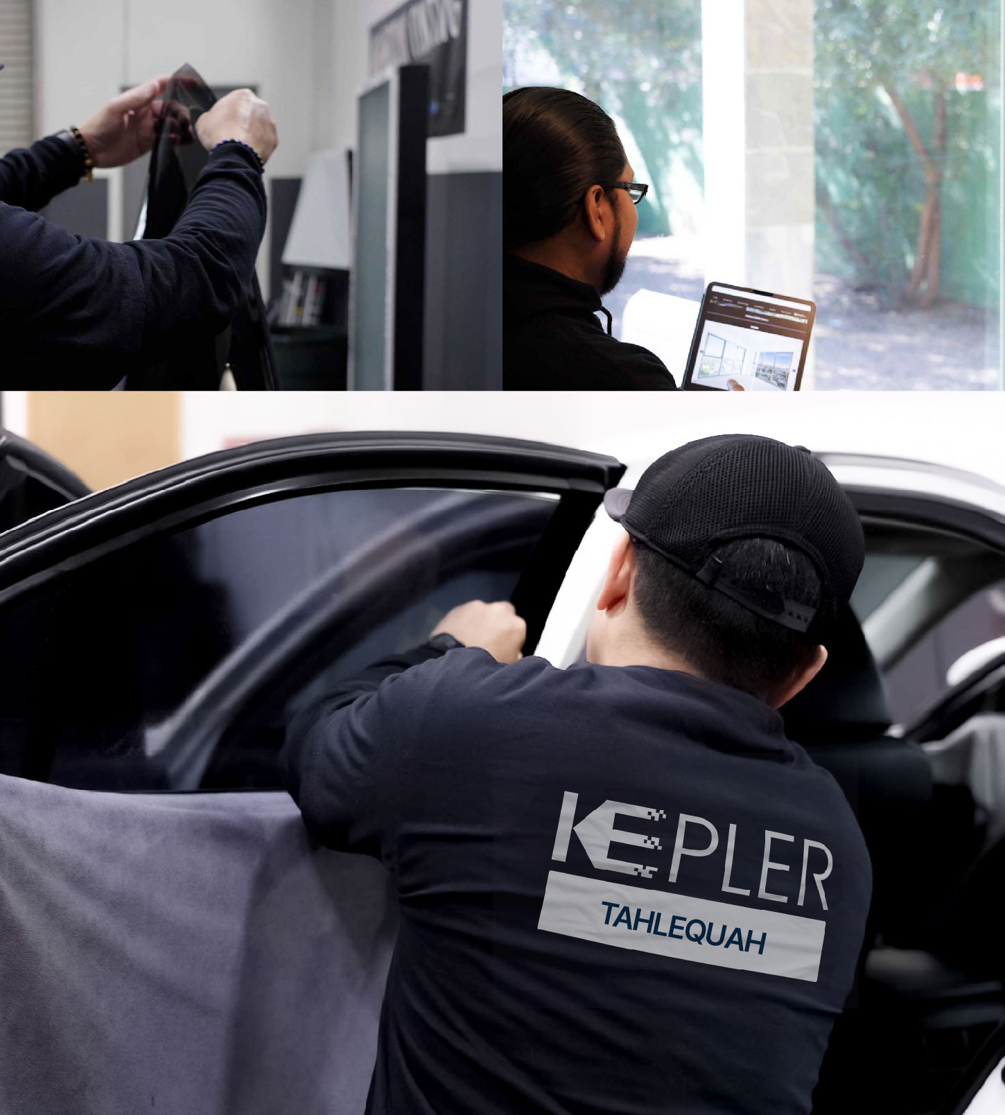 Automotive Window Tinting Expert Applying Film in Tahlequah, Oklahoma