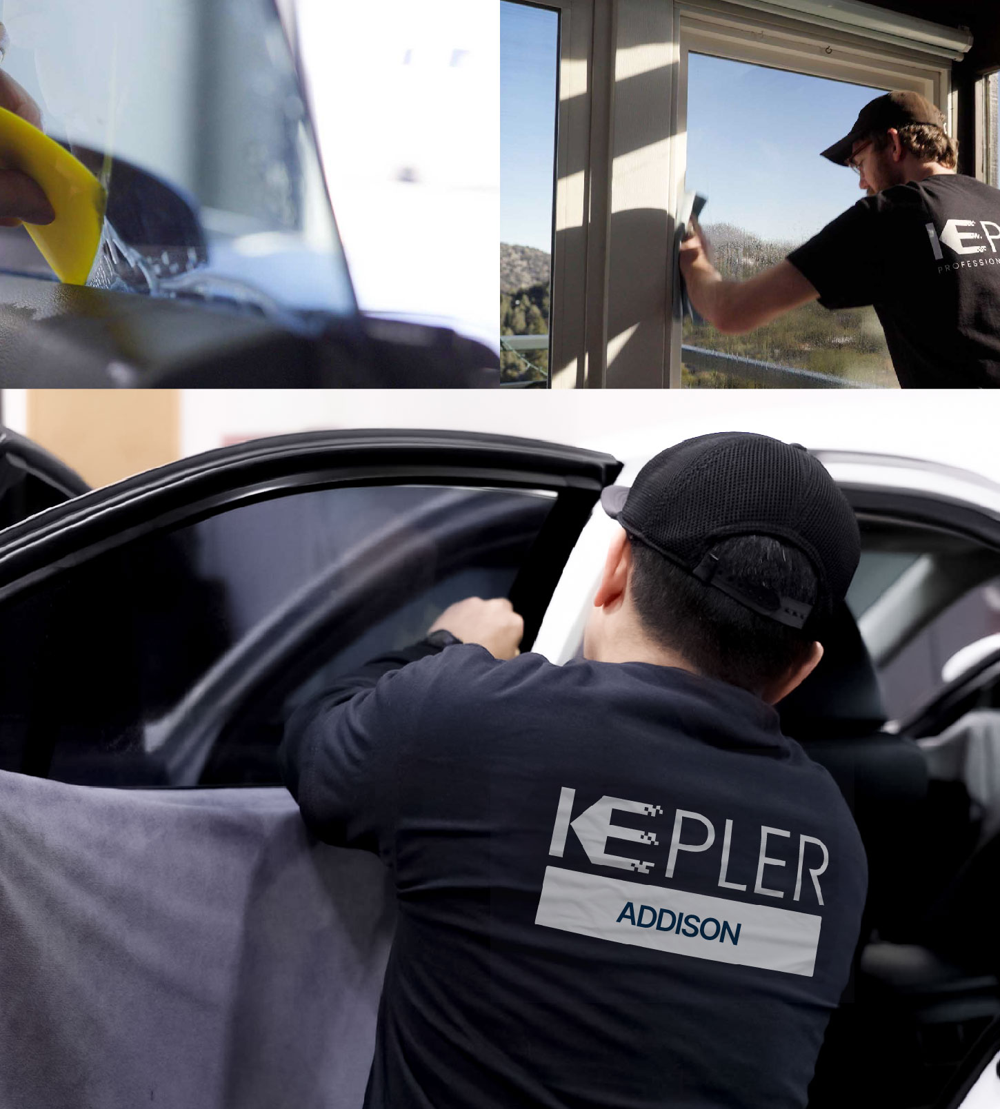 Automotive Window Tinting Expert Applying Film in Addison, Texas