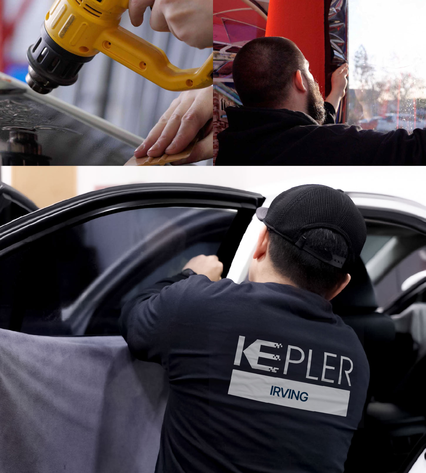 Automotive Window Tinting Expert Applying Film in Irving, Texas