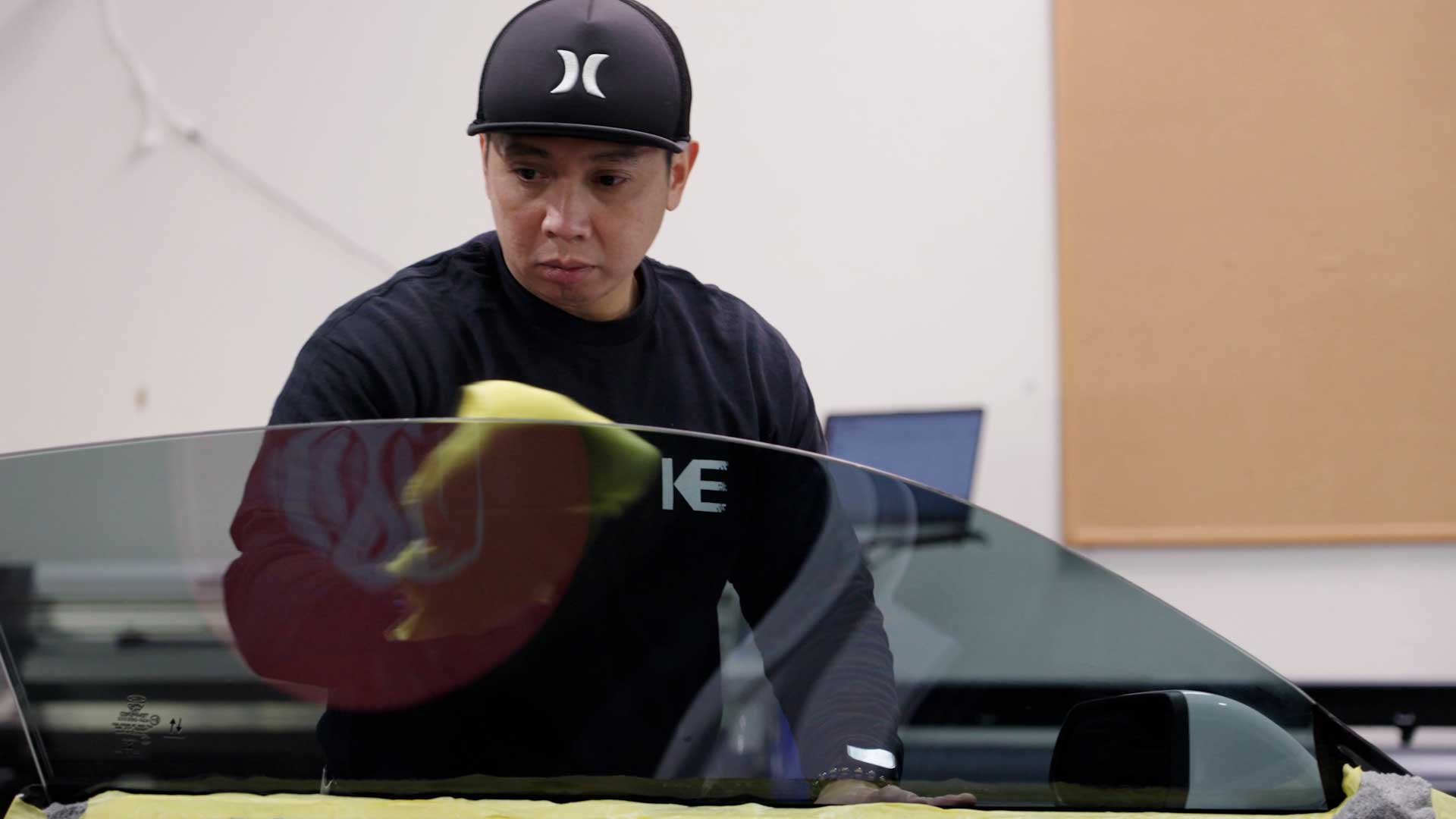 Professional Car Glass Tinting being cleaned after tinting in Cypress