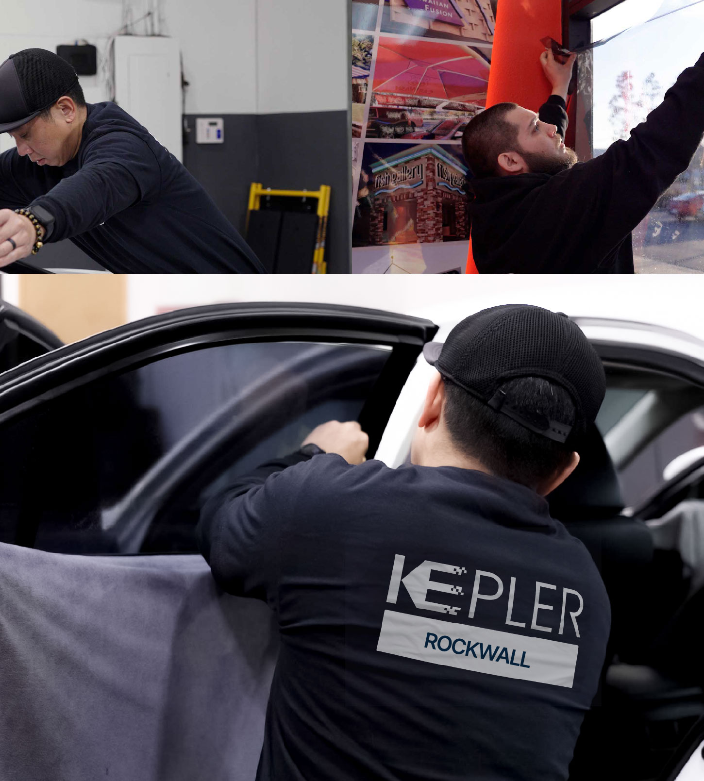 Automotive Window Tinting Expert Applying Film in Rockwall, Texas