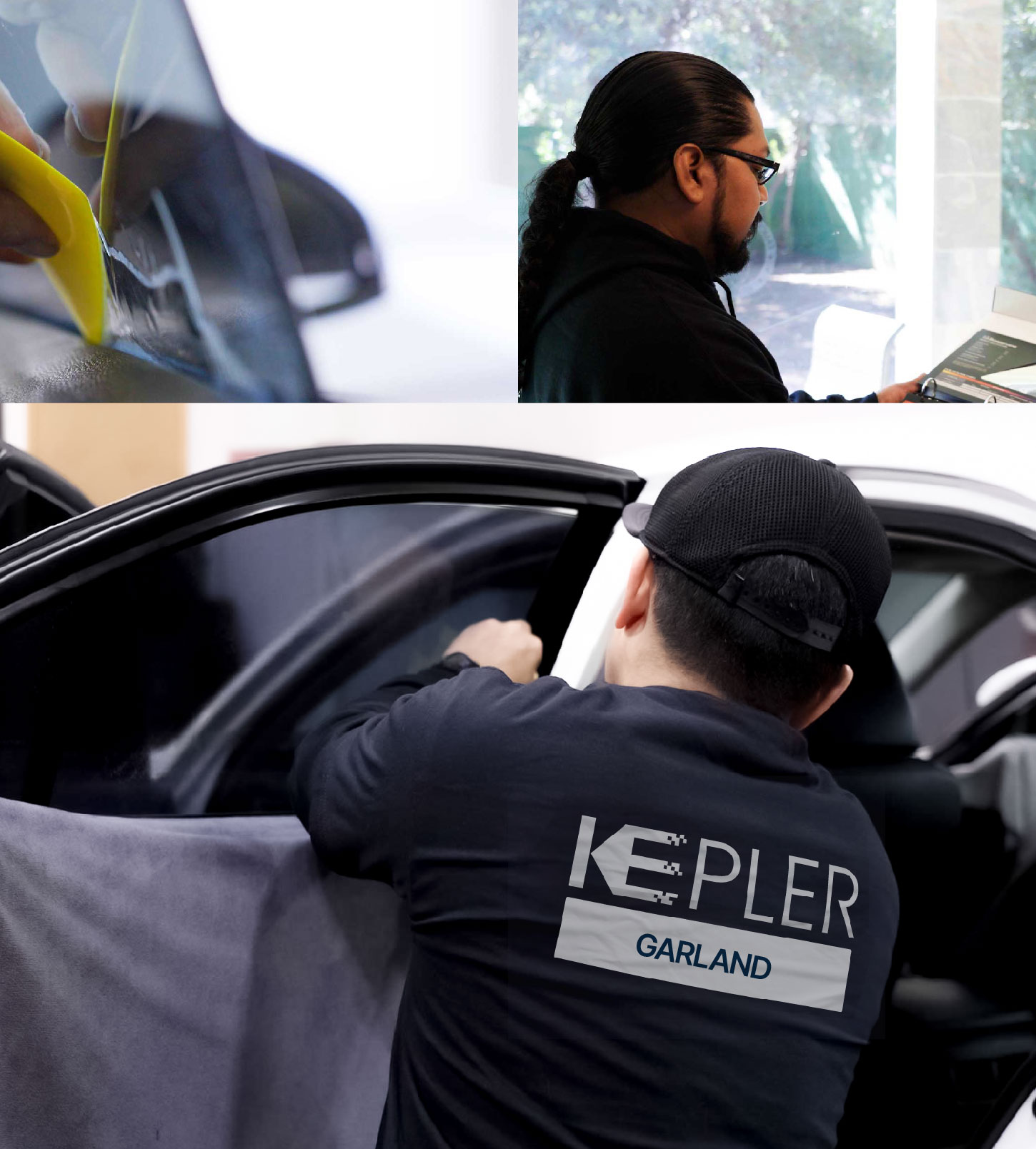 Automotive Window Tinting Expert Applying Film in Garland, Texas