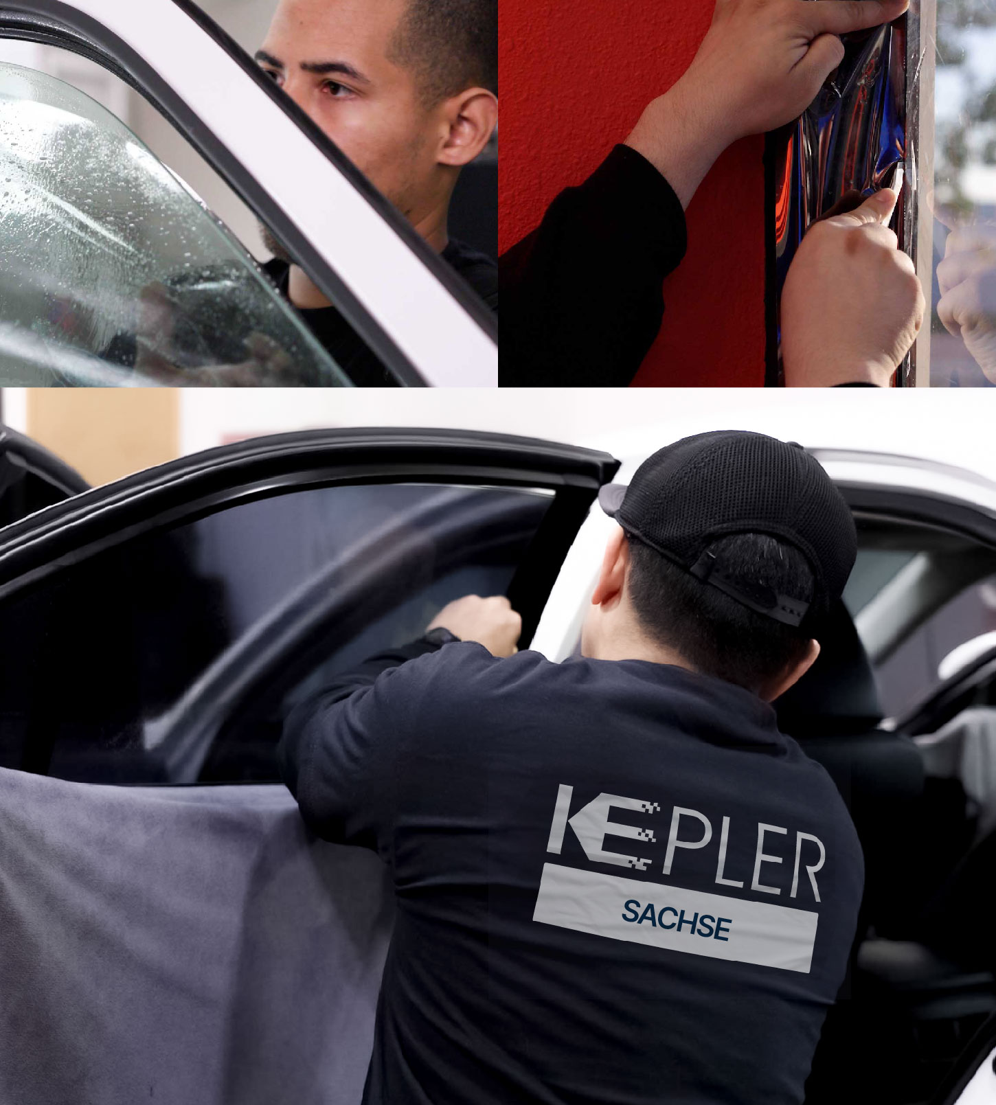 Automotive Window Tinting Expert Applying Film in Sachse, Texas