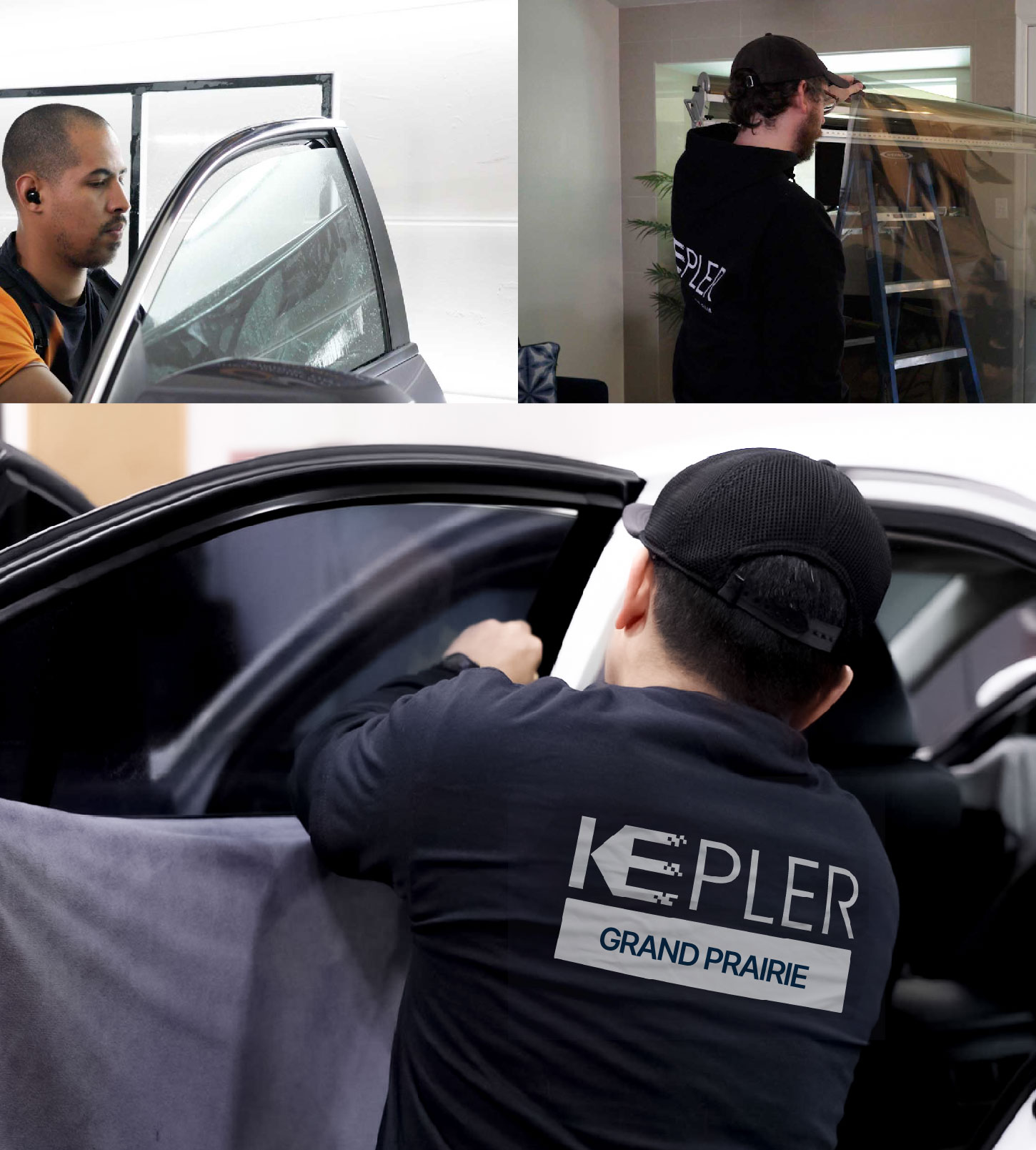 Automotive Window Tinting Expert Applying Film in Grand Prairie, Texas
