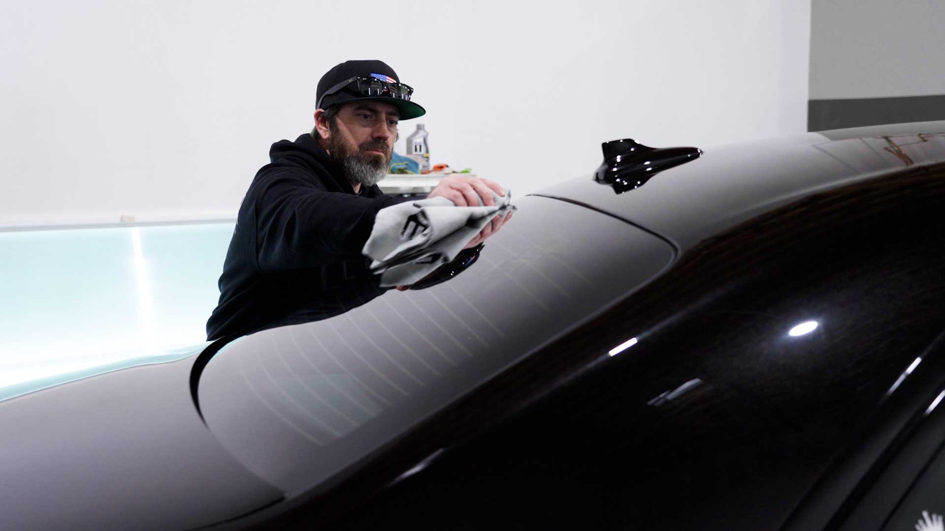 Professional Car Window Tinting being cleaned after tinting in Wilmington