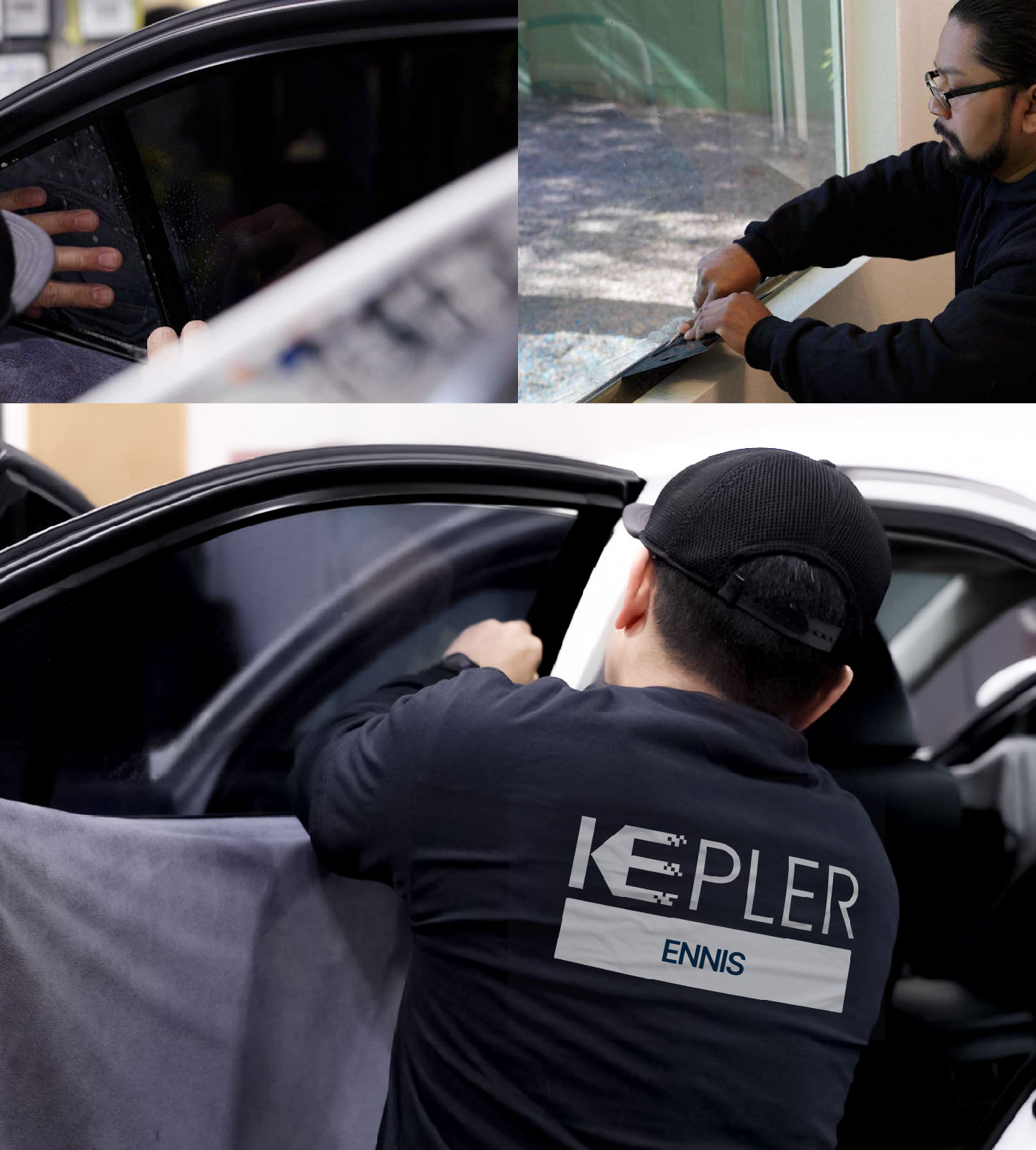 Automotive Window Tinting Expert Applying Film in Ennis, Texas