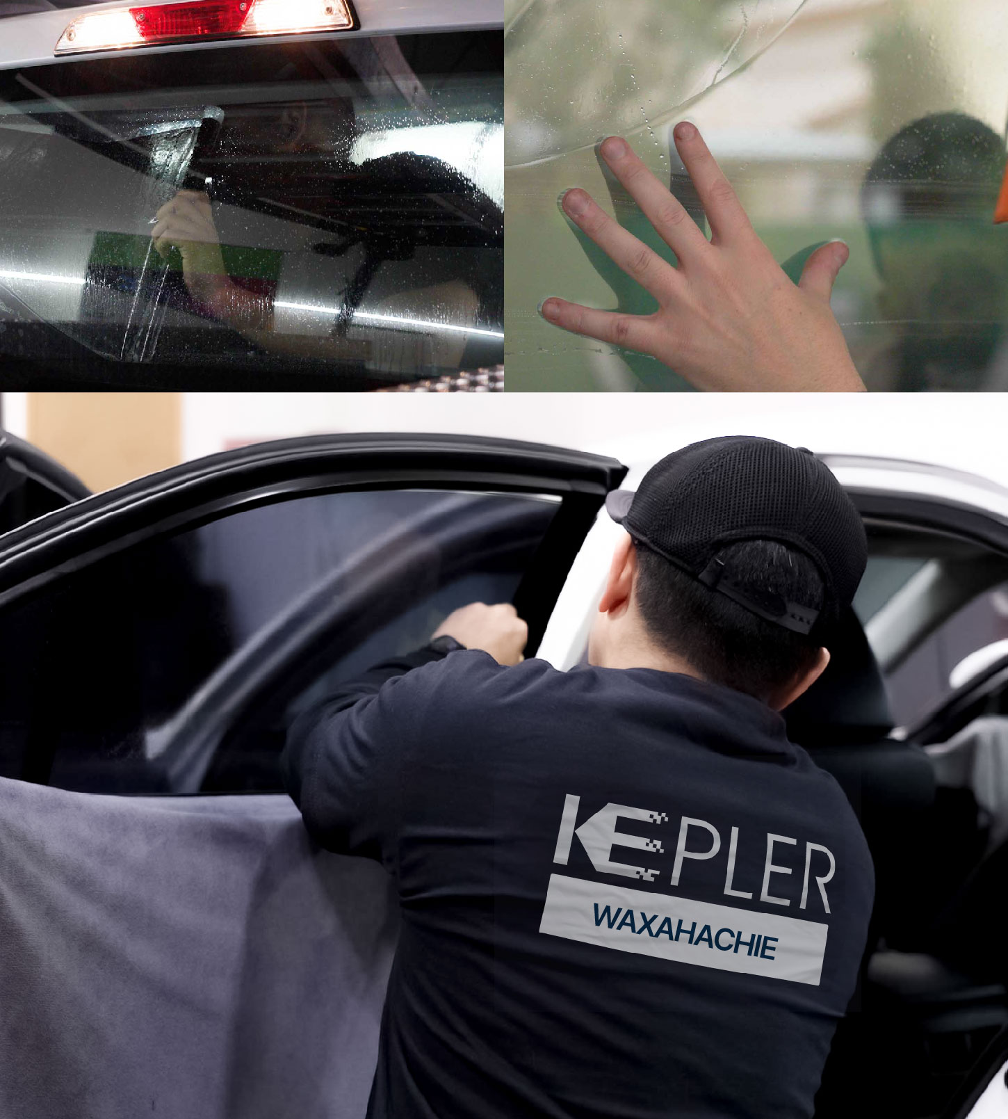 Automotive Window Tinting Expert Applying Film in Waxahachie, Texas