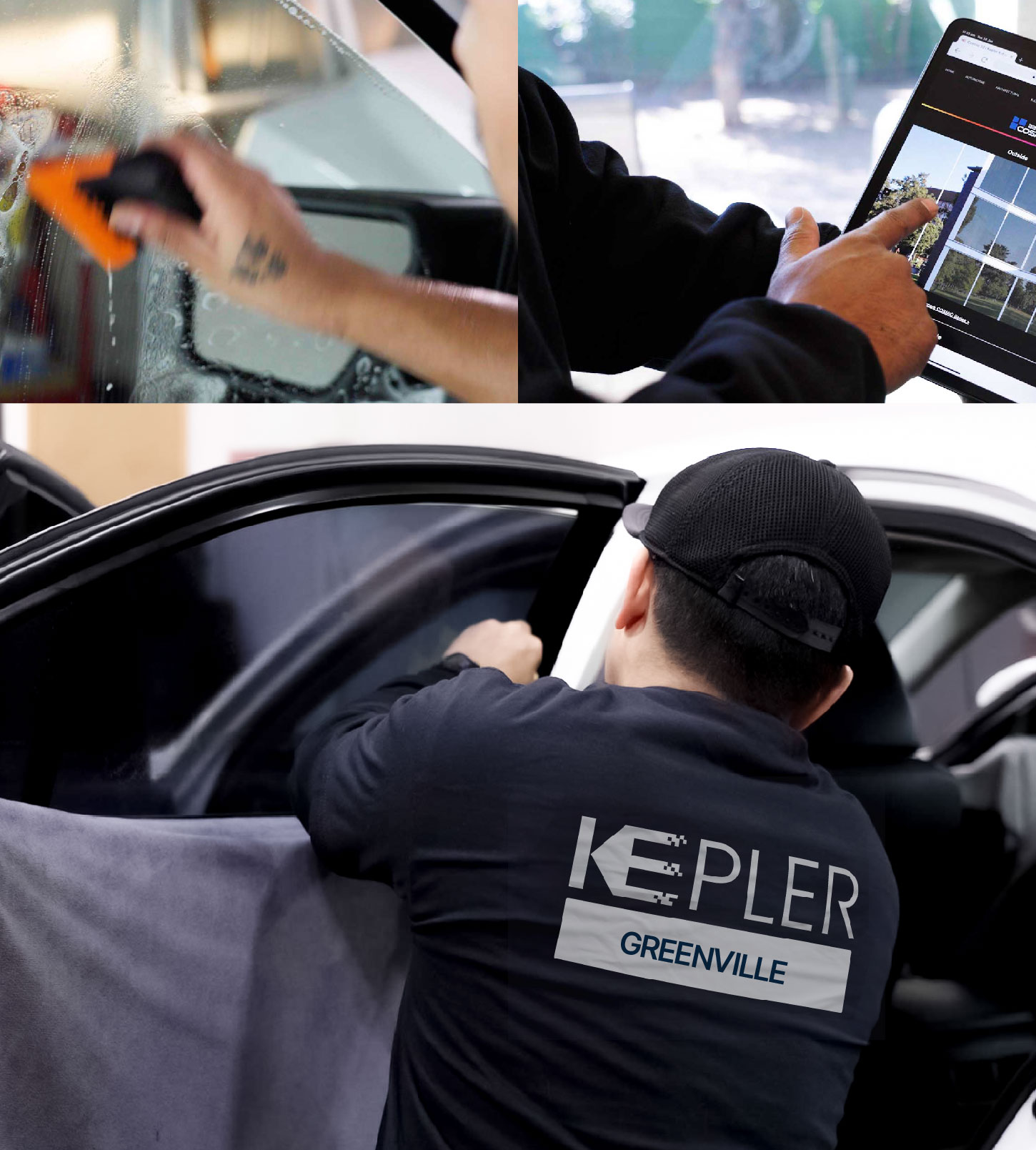 Automotive Window Tinting Expert Applying Film in Greenville, Texas