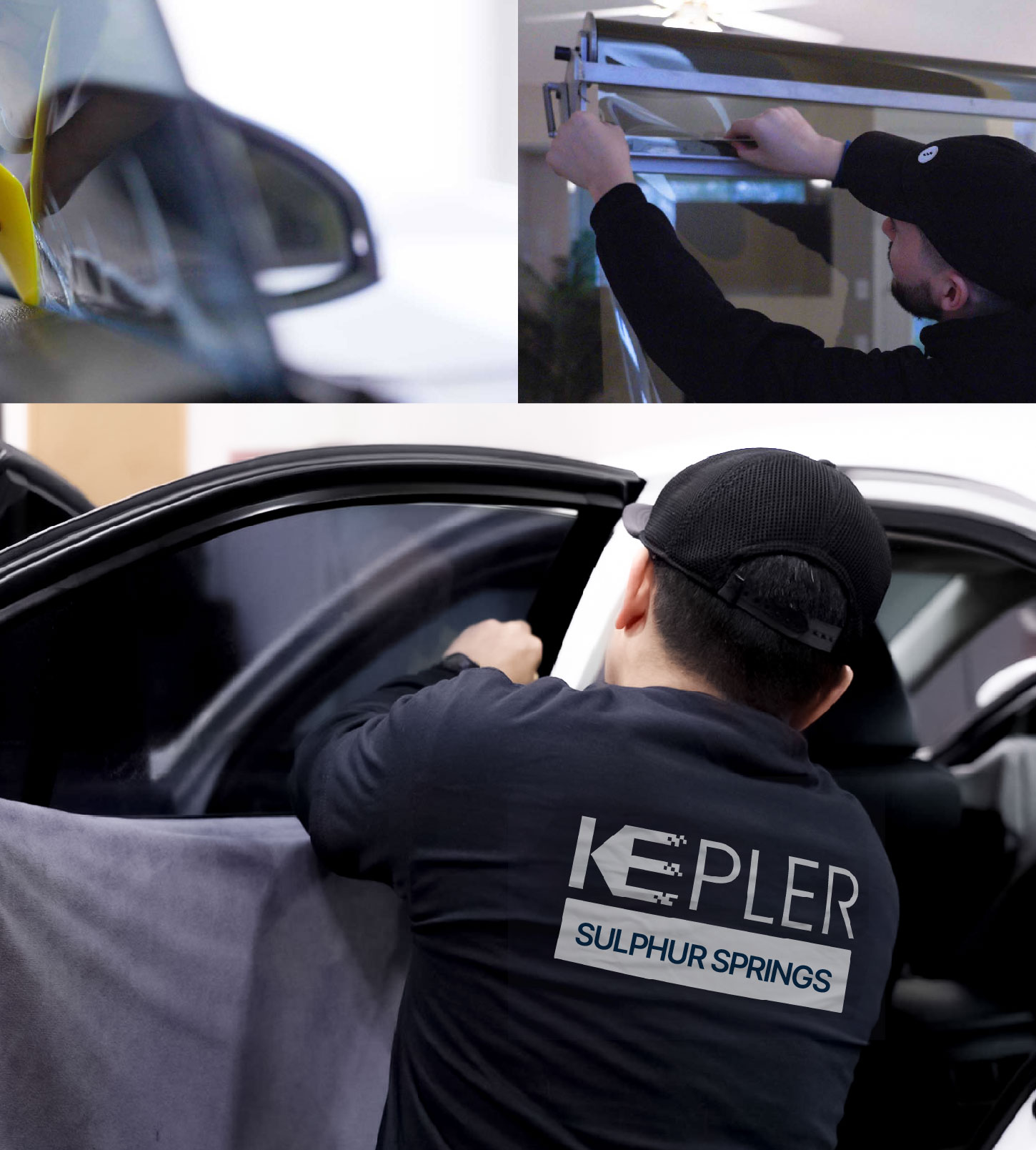 Automotive Window Tinting Expert Applying Film in Sulphur Springs, Texas