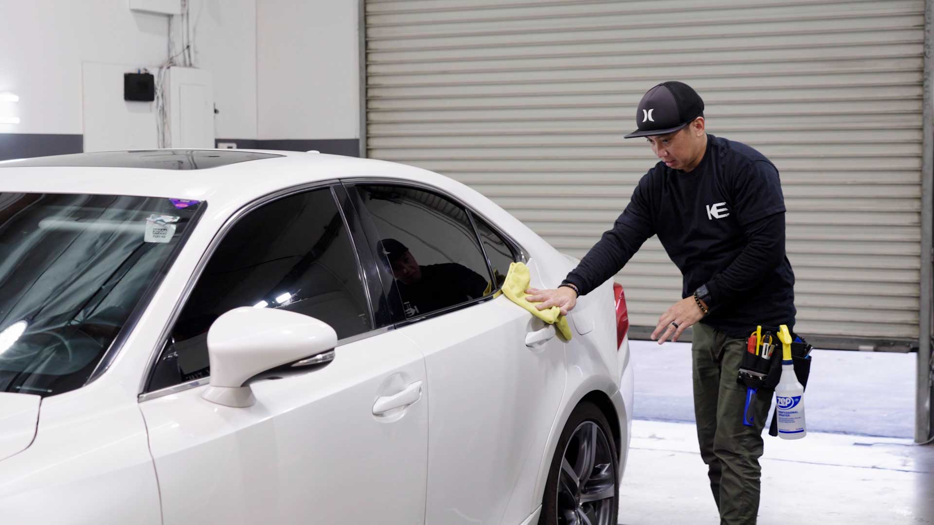 Professional Car Glass Tinting being cleaned after tinting in North Hills
