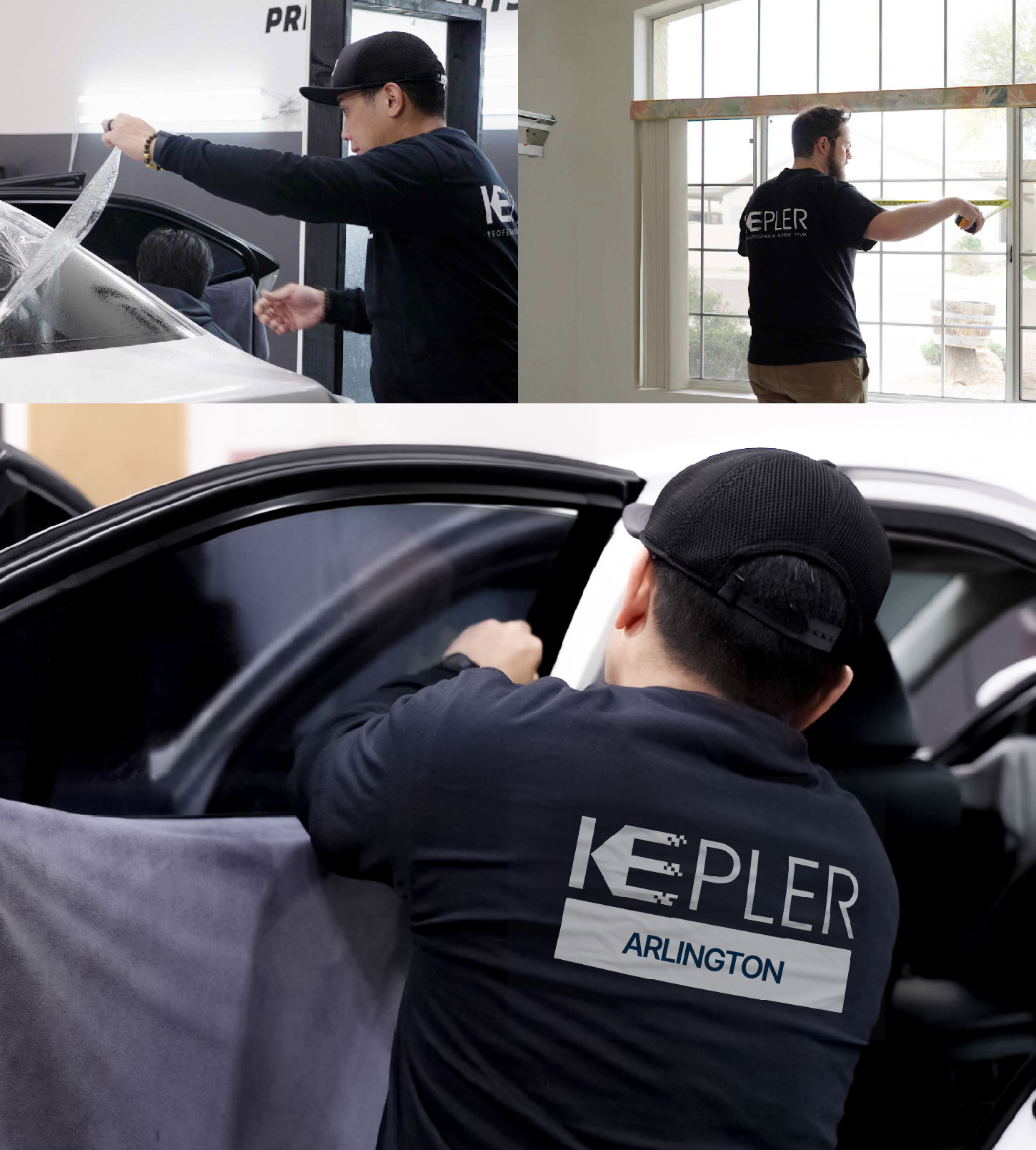 Automotive Window Tinting Expert Applying Film in Arlington, Texas