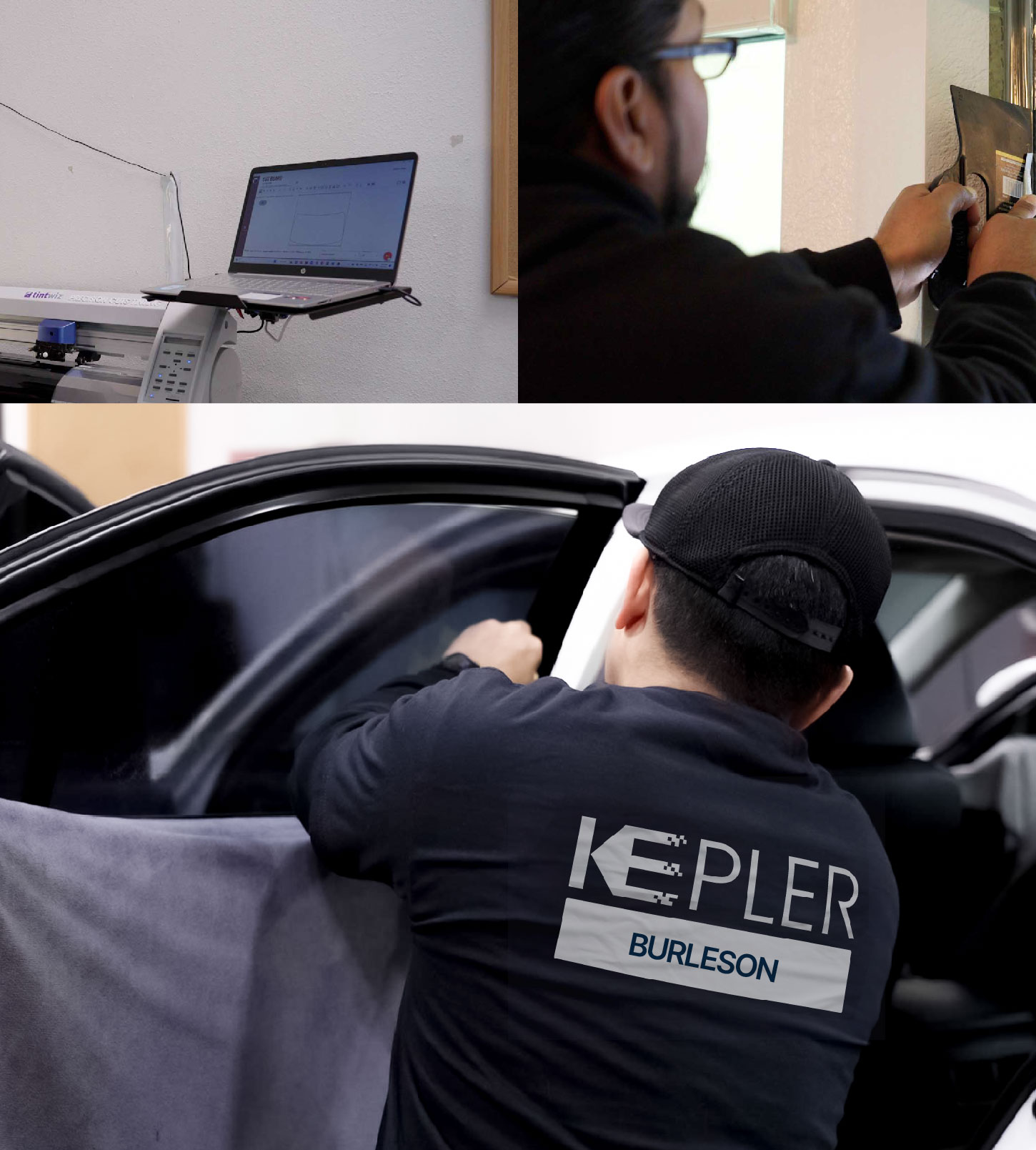 Automotive Window Tinting Expert Applying Film in Burleson, Texas
