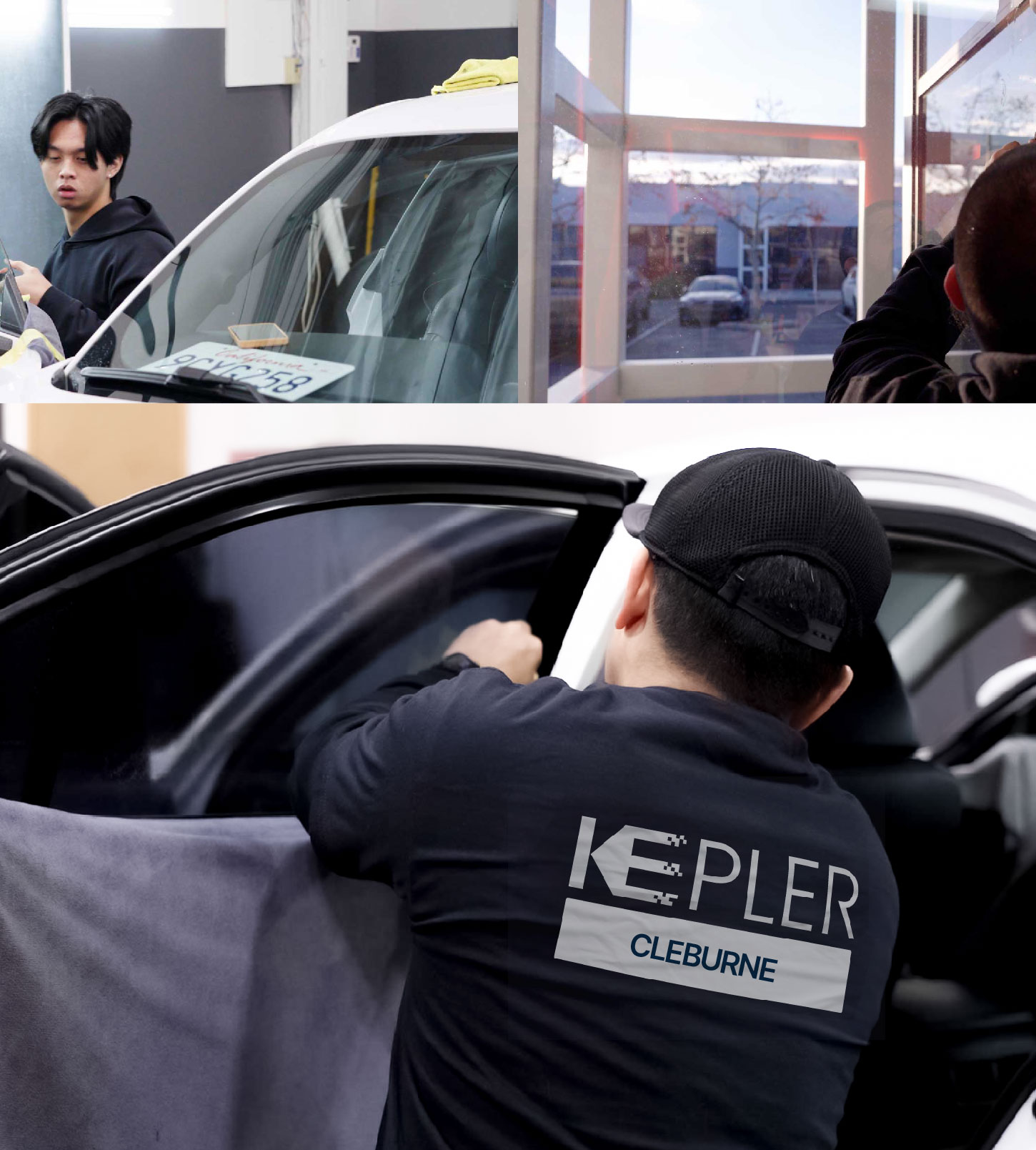 Automotive Window Tinting Expert Applying Film in Cleburne, Texas