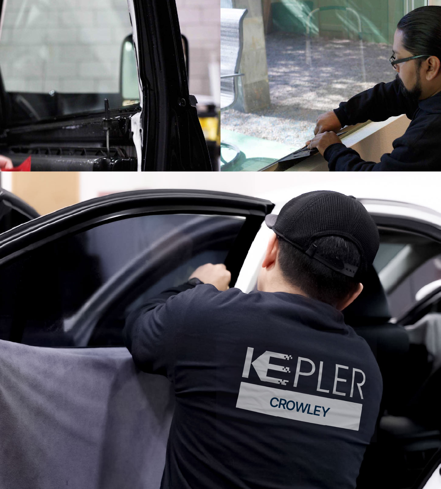 Automotive Window Tinting Expert Applying Film in Crowley, Texas
