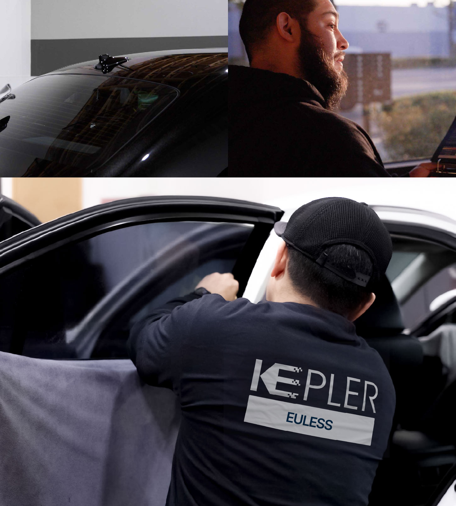 Automotive Window Tinting Expert Applying Film in Euless, Texas