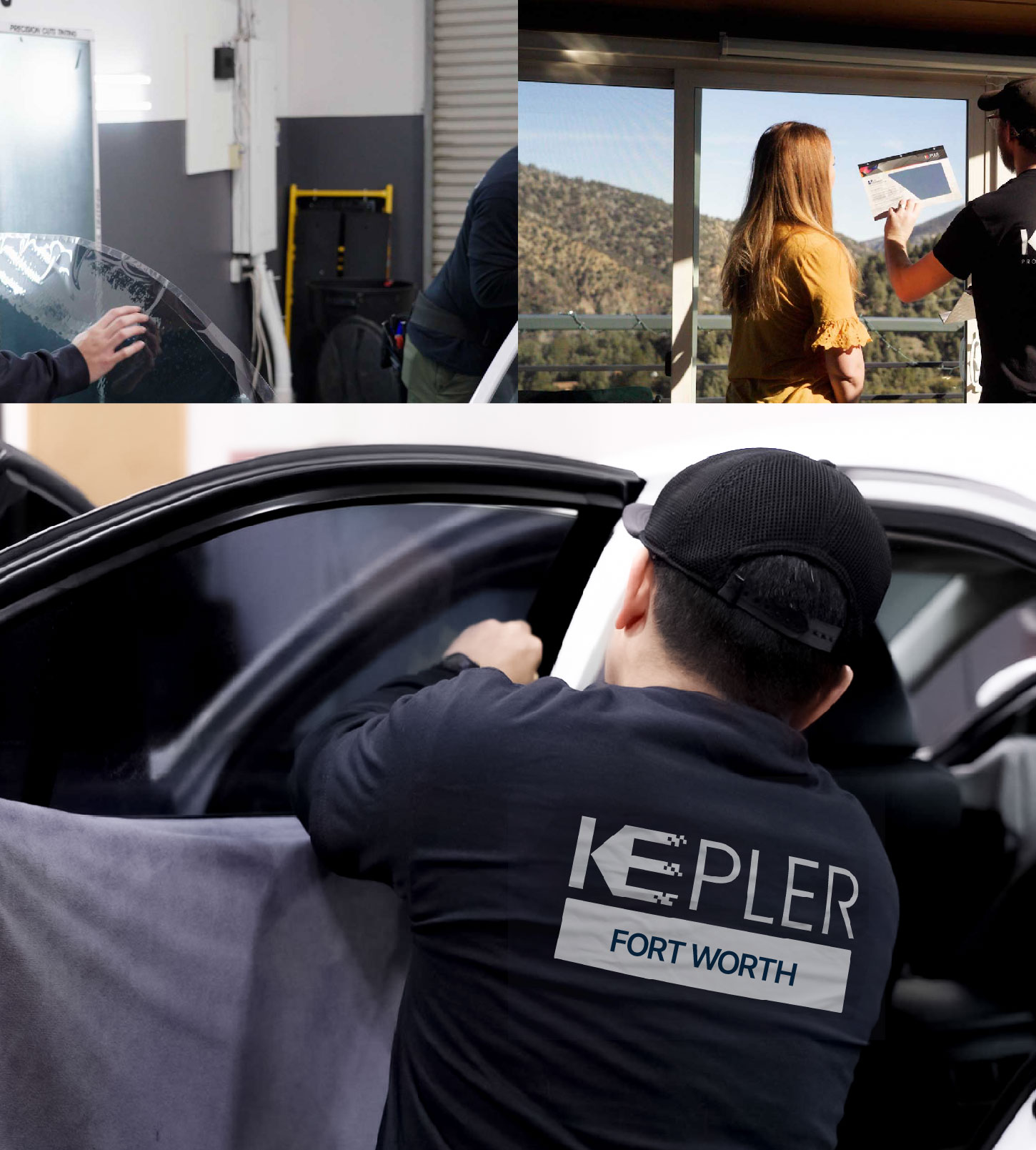 Automotive Window Tinting Expert Applying Film in Fort Worth, Texas