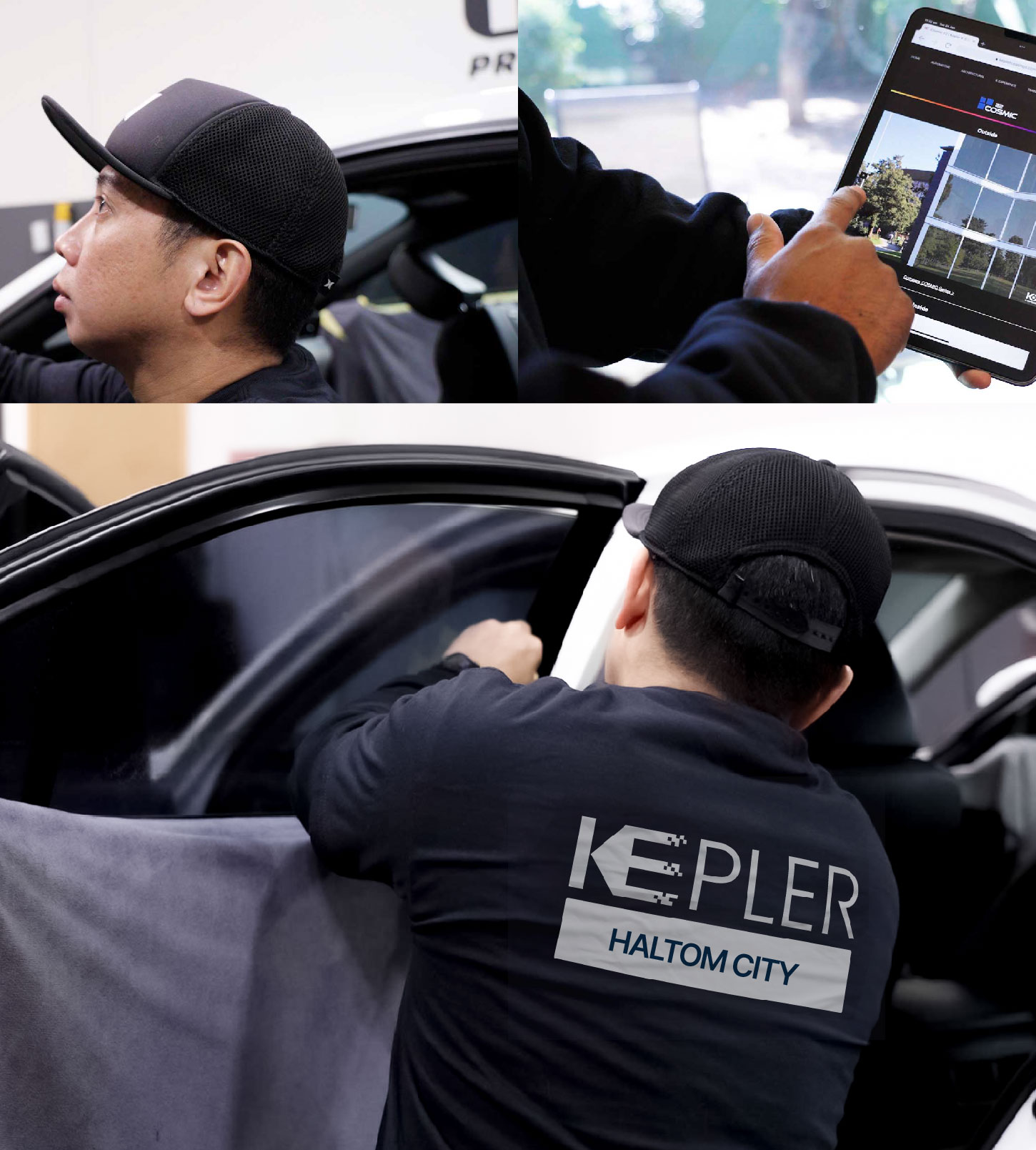 Automotive Window Tinting Expert Applying Film in Haltom City, Texas