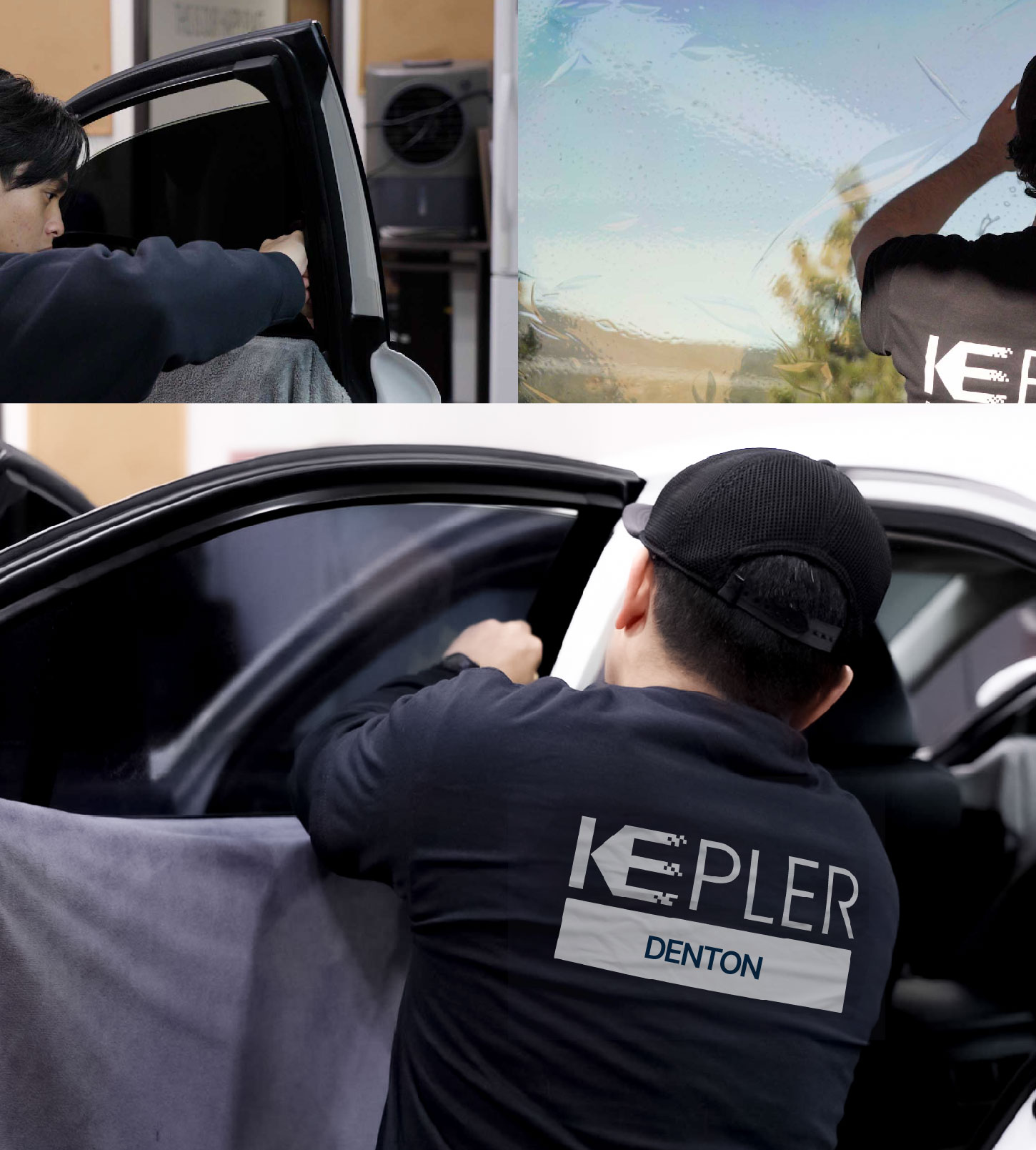 Automotive Window Tinting Expert Applying Film in Denton, Texas