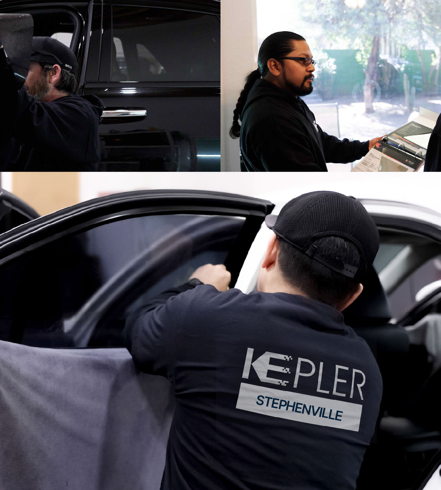Automotive Window Tinting Expert Applying Film in Stephenville, Texas