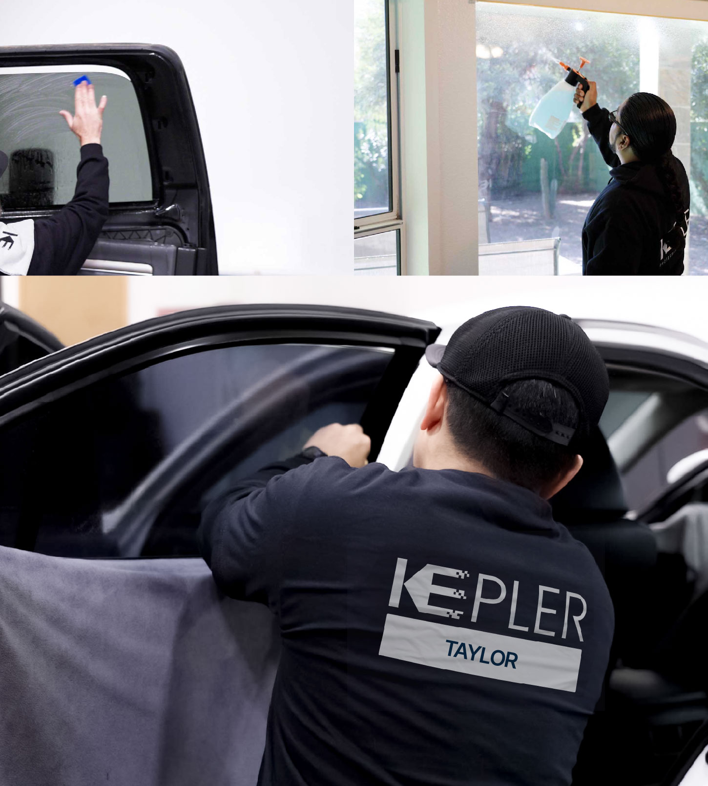 Automotive Window Tinting Expert Applying Film in Taylor, Texas