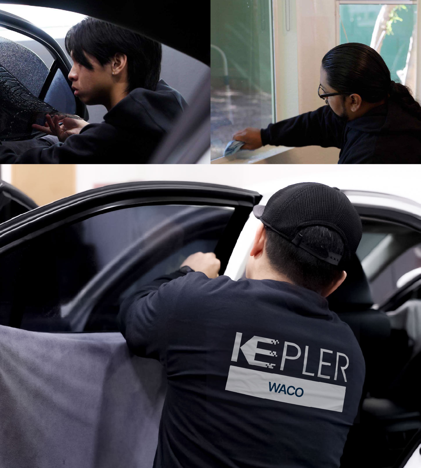 Automotive Window Tinting Expert Applying Film in Waco, Texas