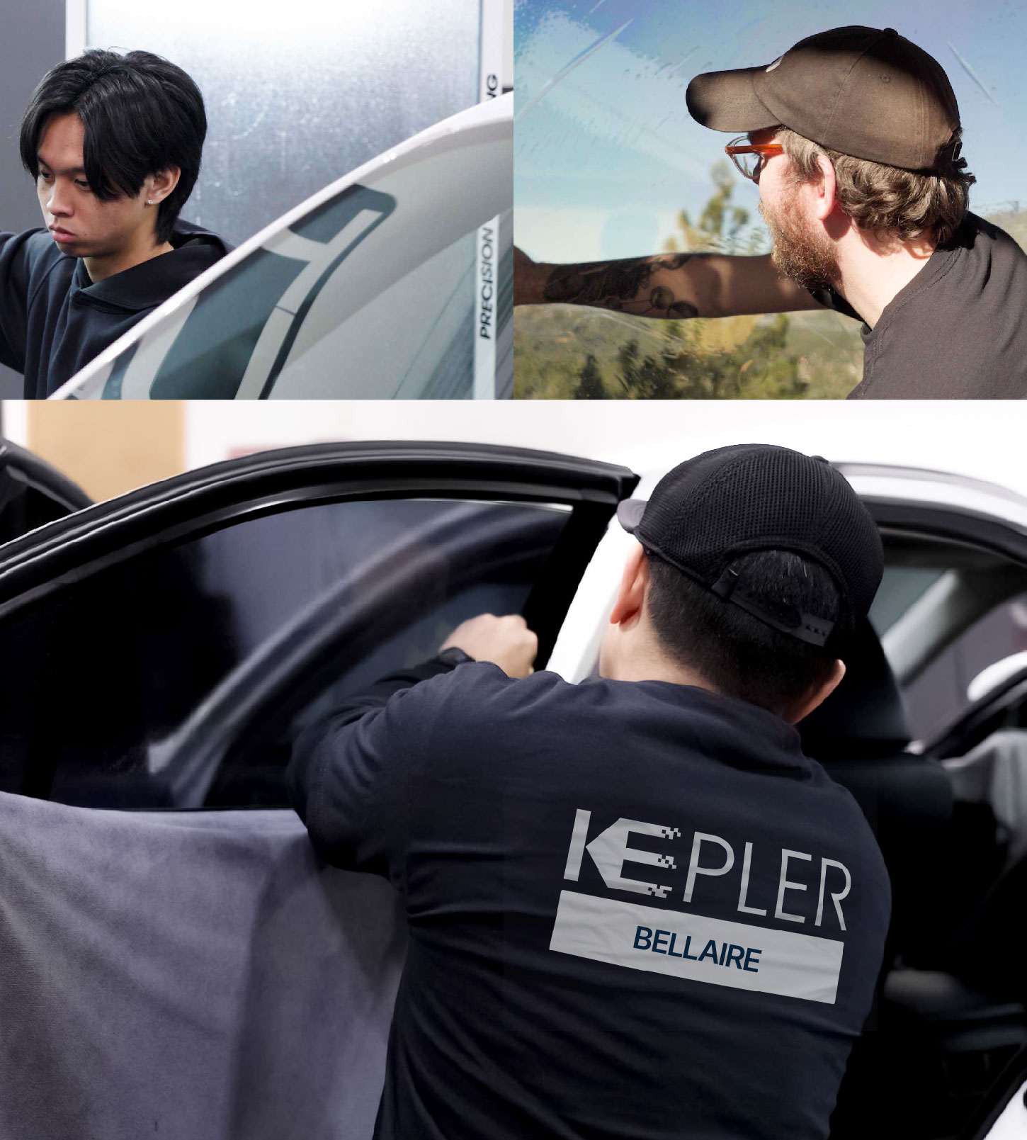 Automotive Window Tinting Expert Applying Film in Bellaire, Texas