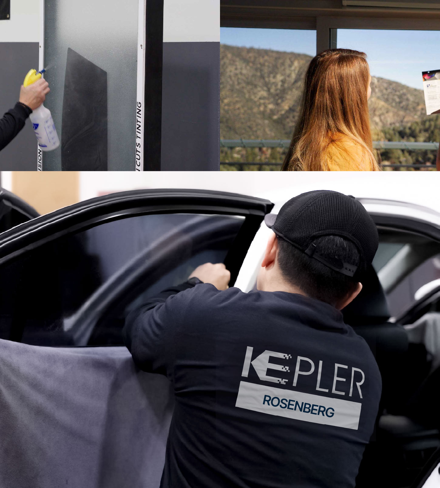 Automotive Window Tinting Expert Applying Film in Rosenberg, Texas