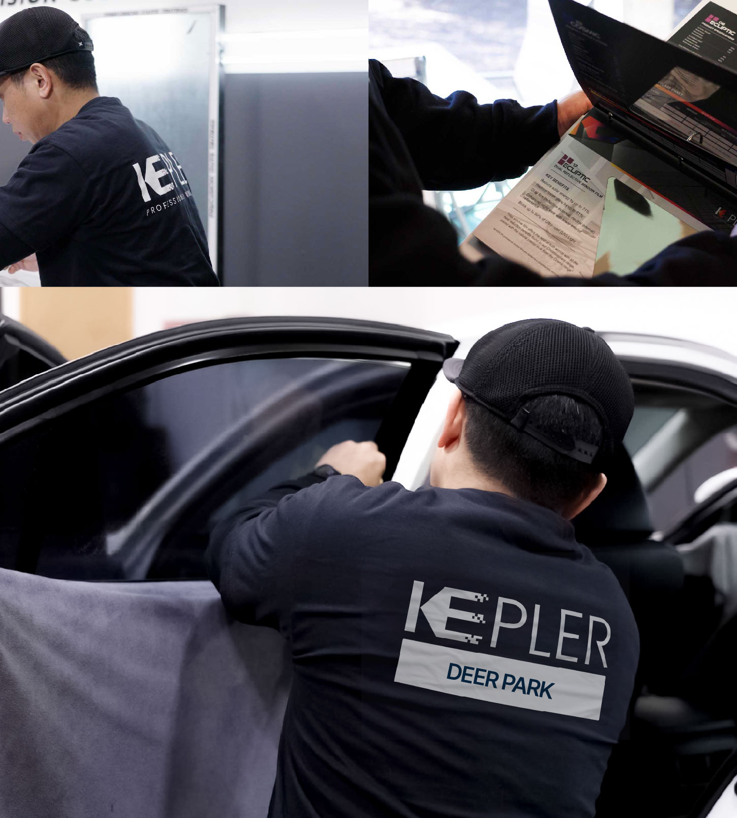 Automotive Window Tinting Expert Applying Film in Deer Park, Texas