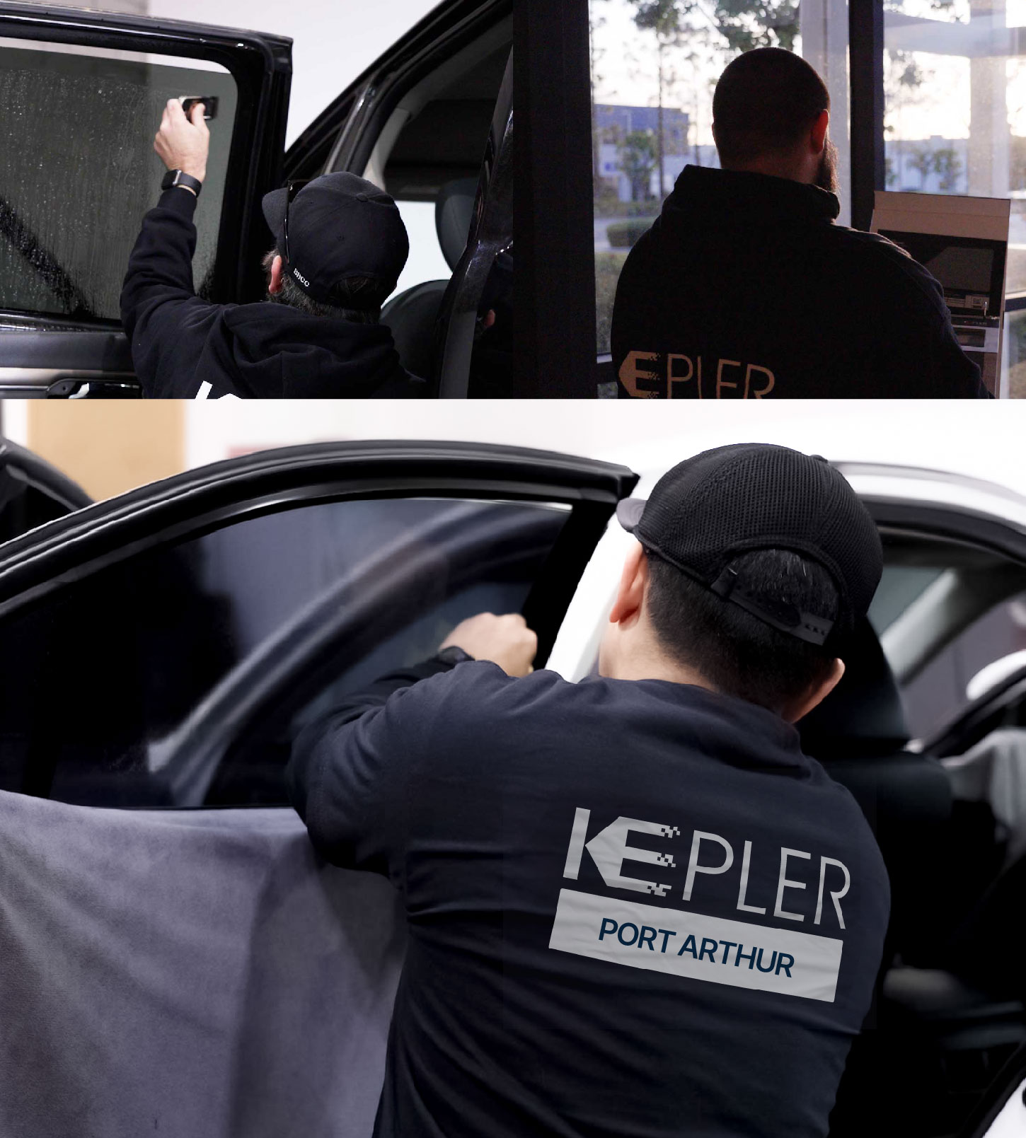Automotive Window Tinting Expert Applying Film in Port Arthur, Texas