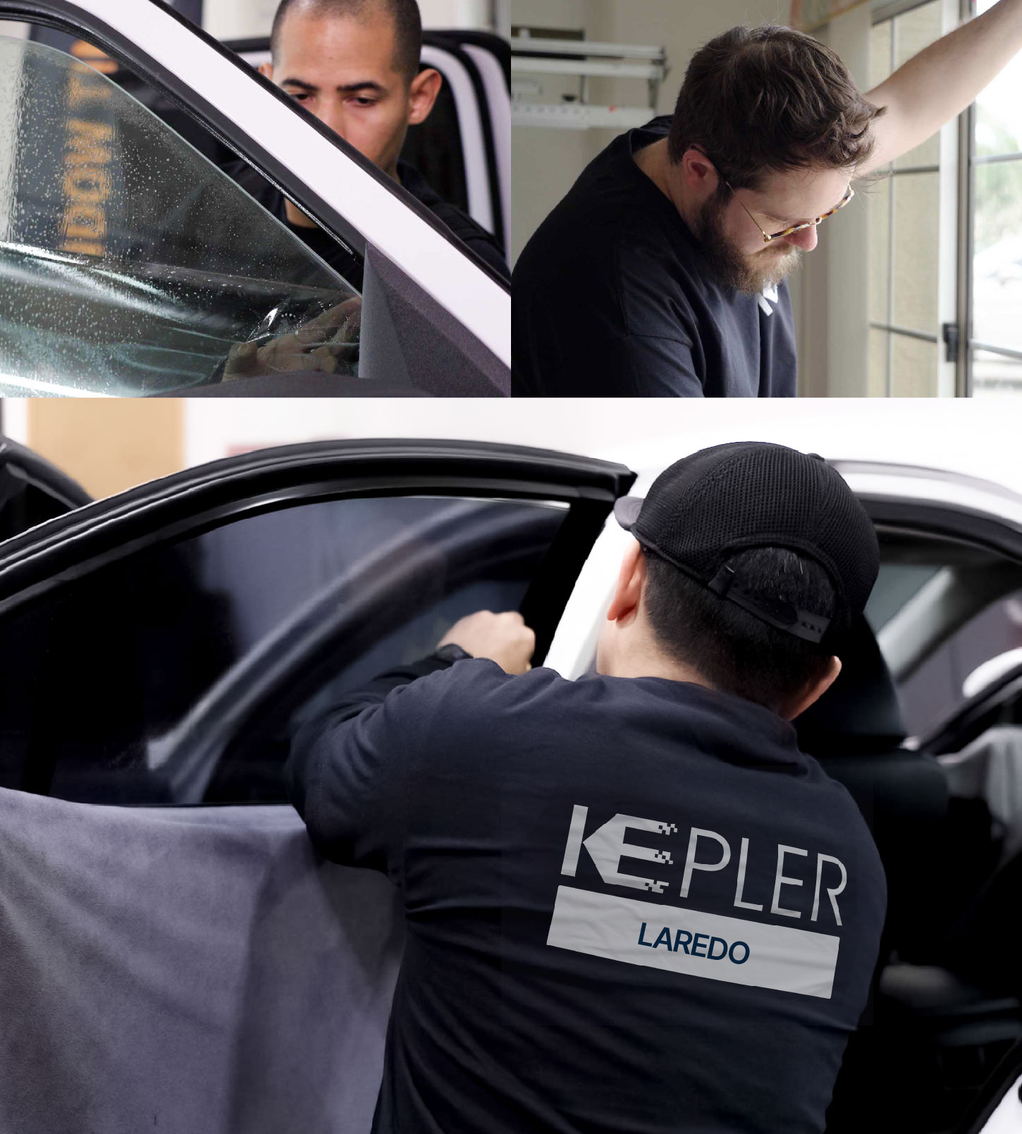 Automotive Window Tinting Expert Applying Film in Laredo, Texas