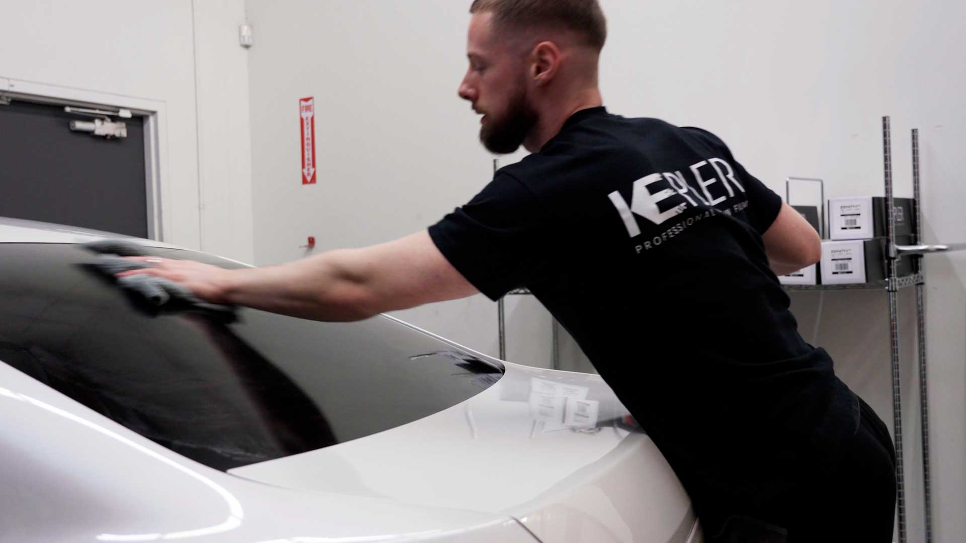 Professional Car Window Tinting being cleaned after tinting in Perris