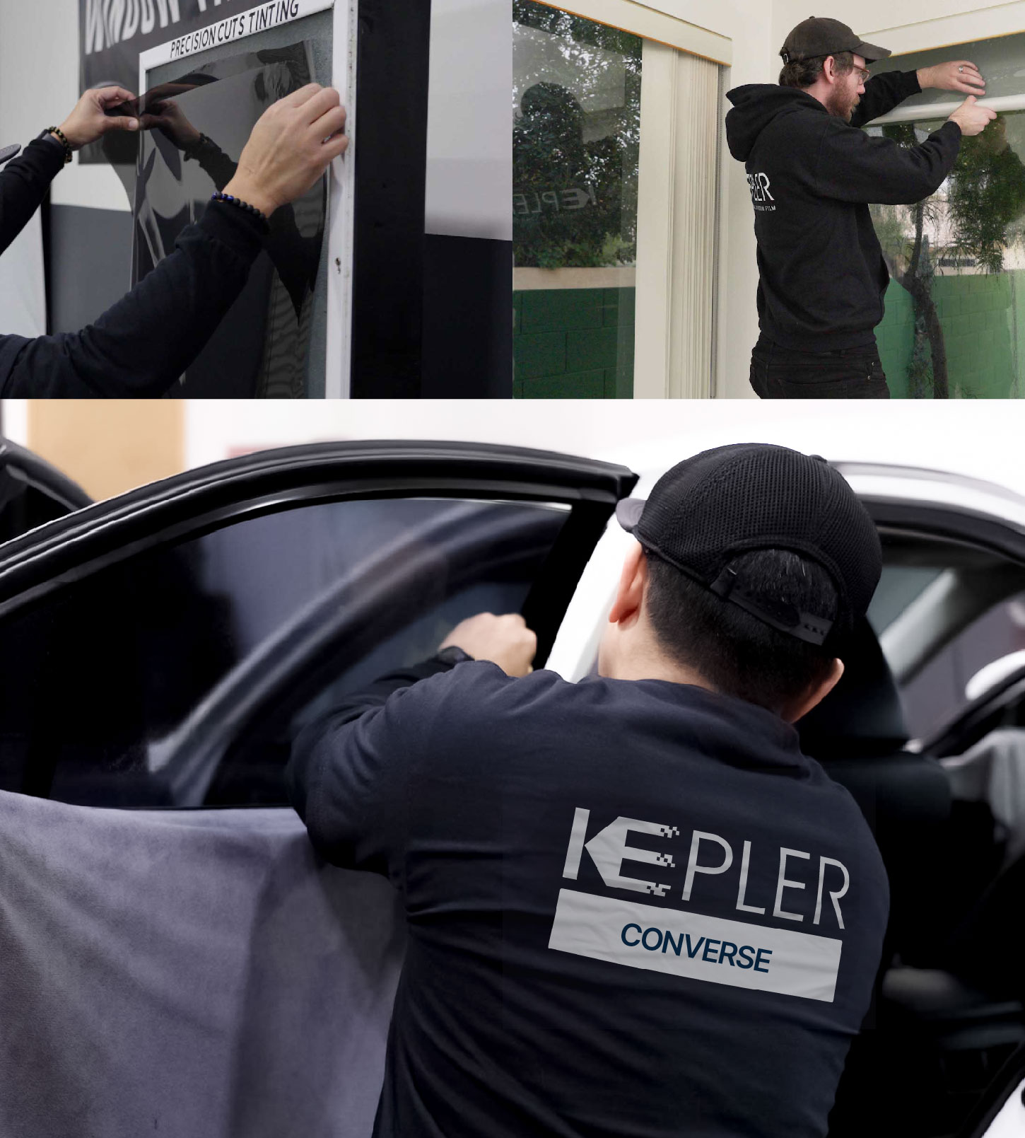 Automotive Window Tinting Expert Applying Film in Converse, Texas