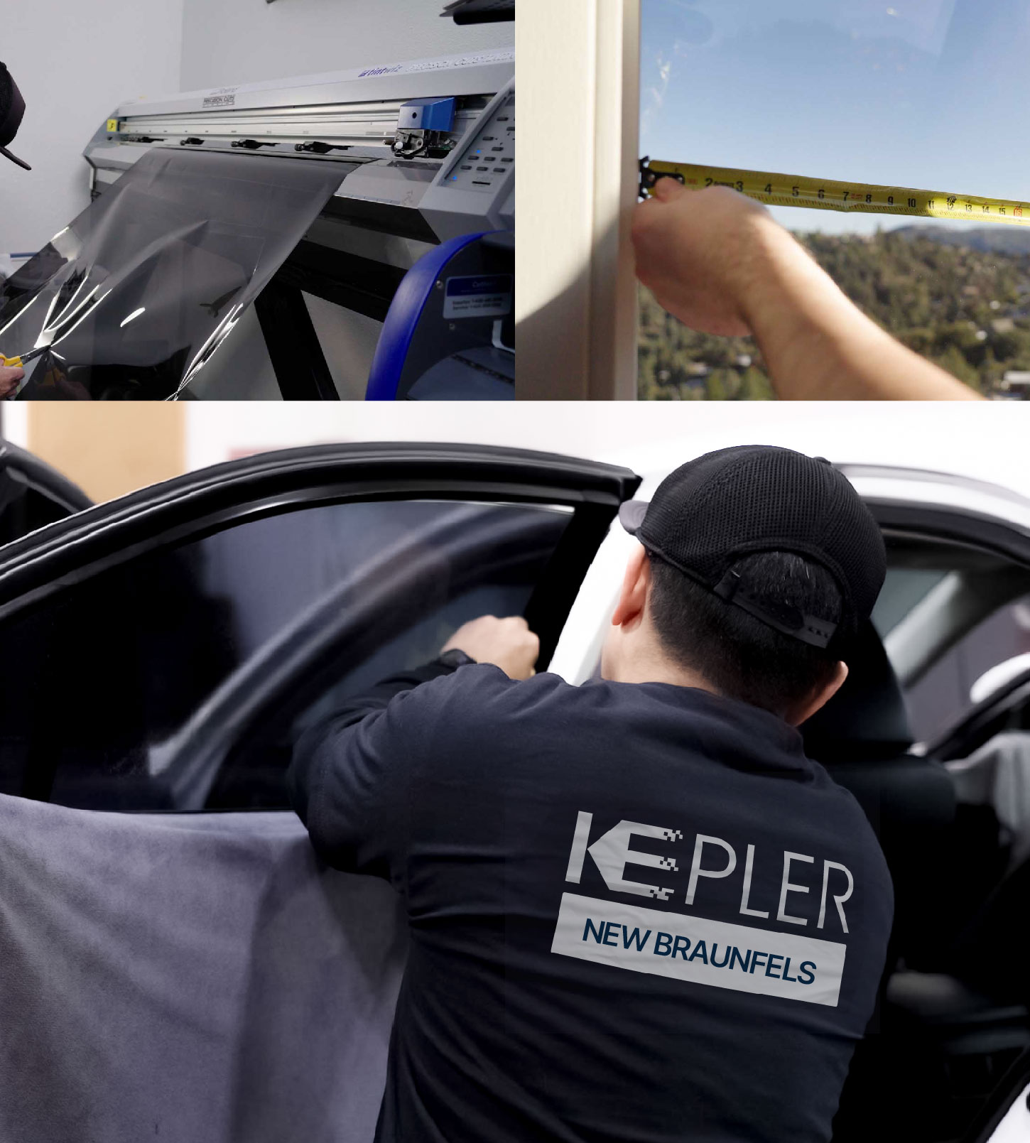 Automotive Window Tinting Expert Applying Film in New Braunfels, Texas