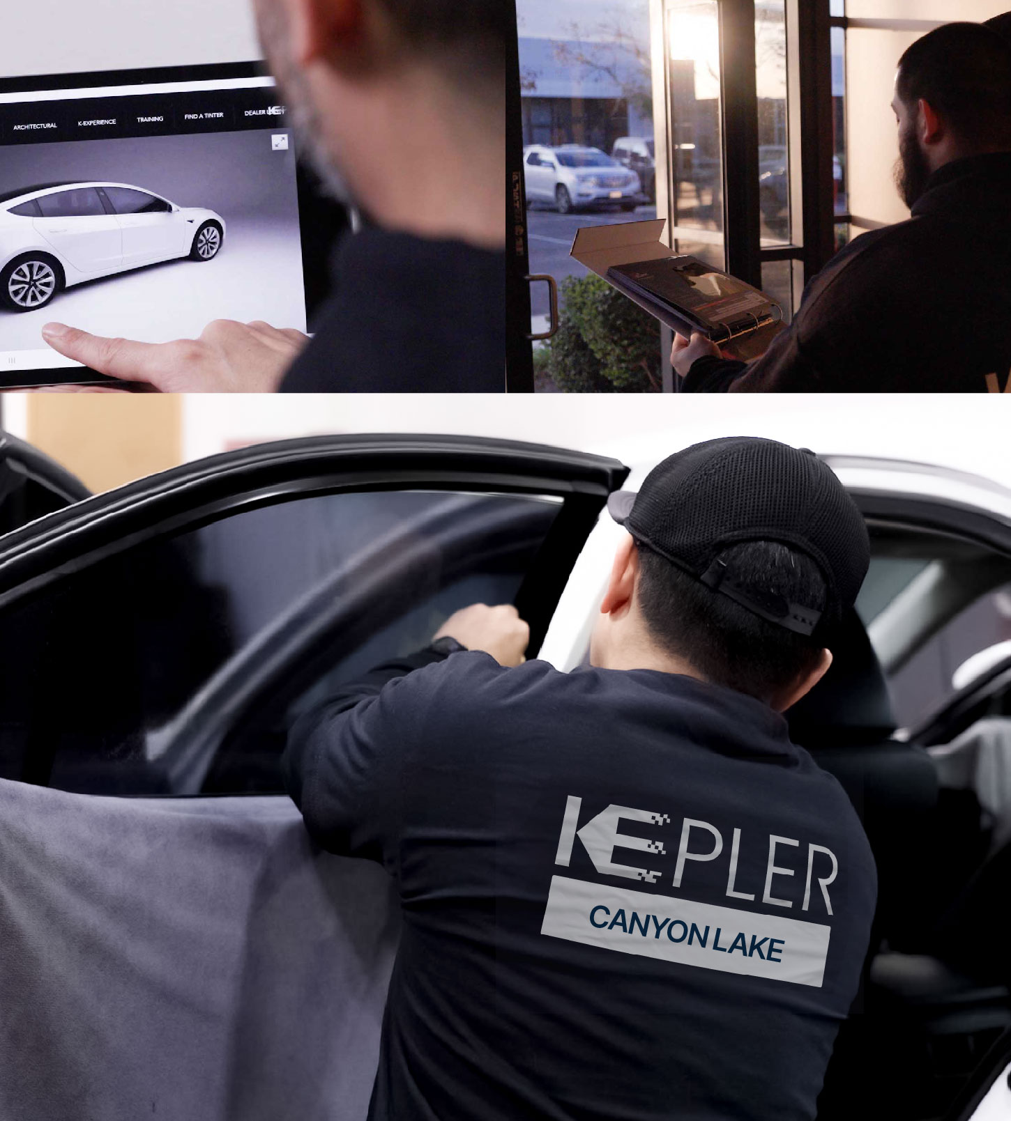 Automotive Window Tinting Expert Applying Film in Canyon Lake, Texas