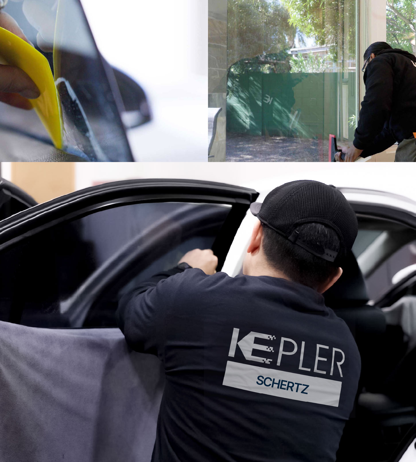 Automotive Window Tinting Expert Applying Film in Schertz, Texas